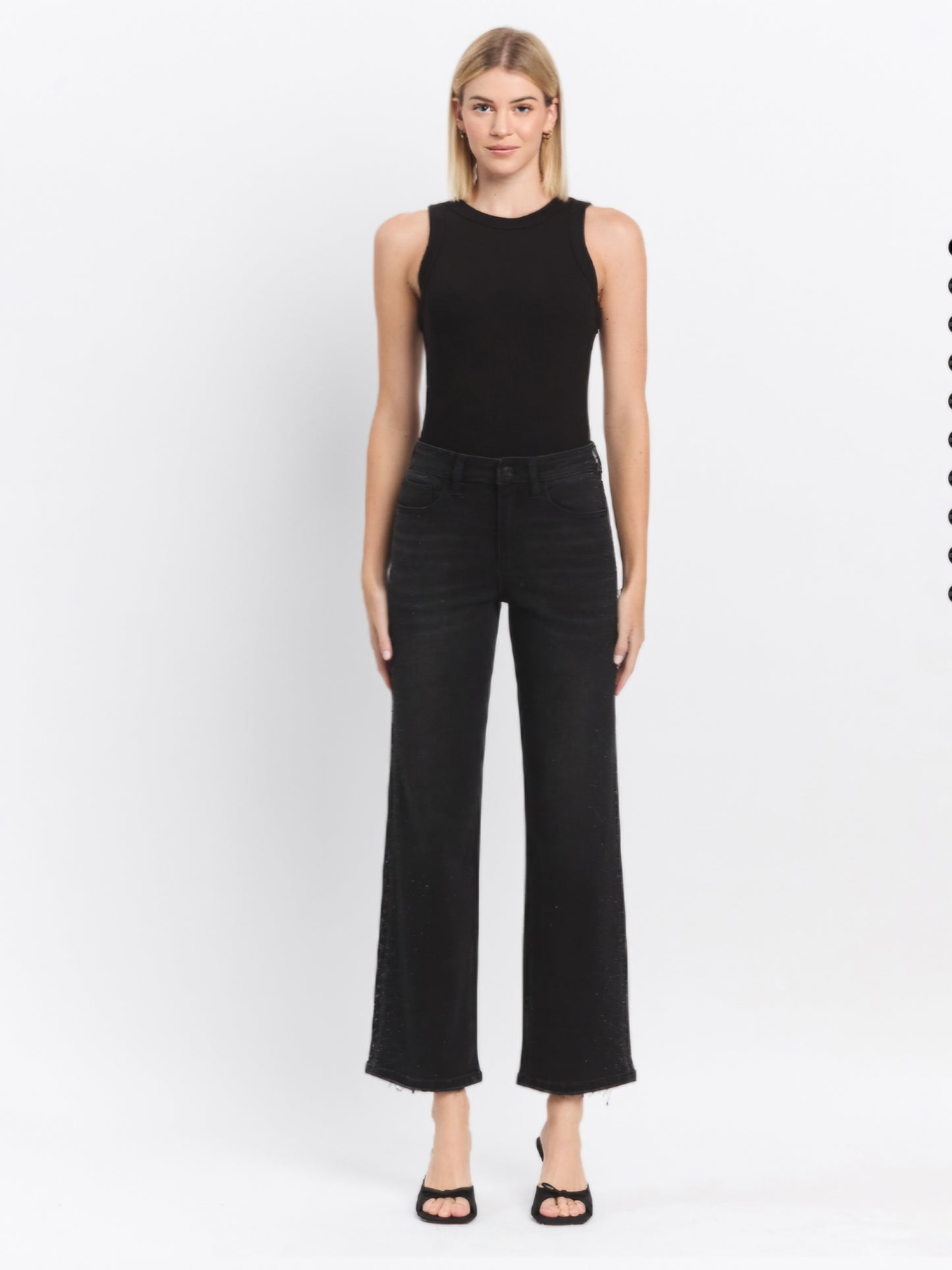Black Rhinestone High Rise Slim Wide Leg Jeans