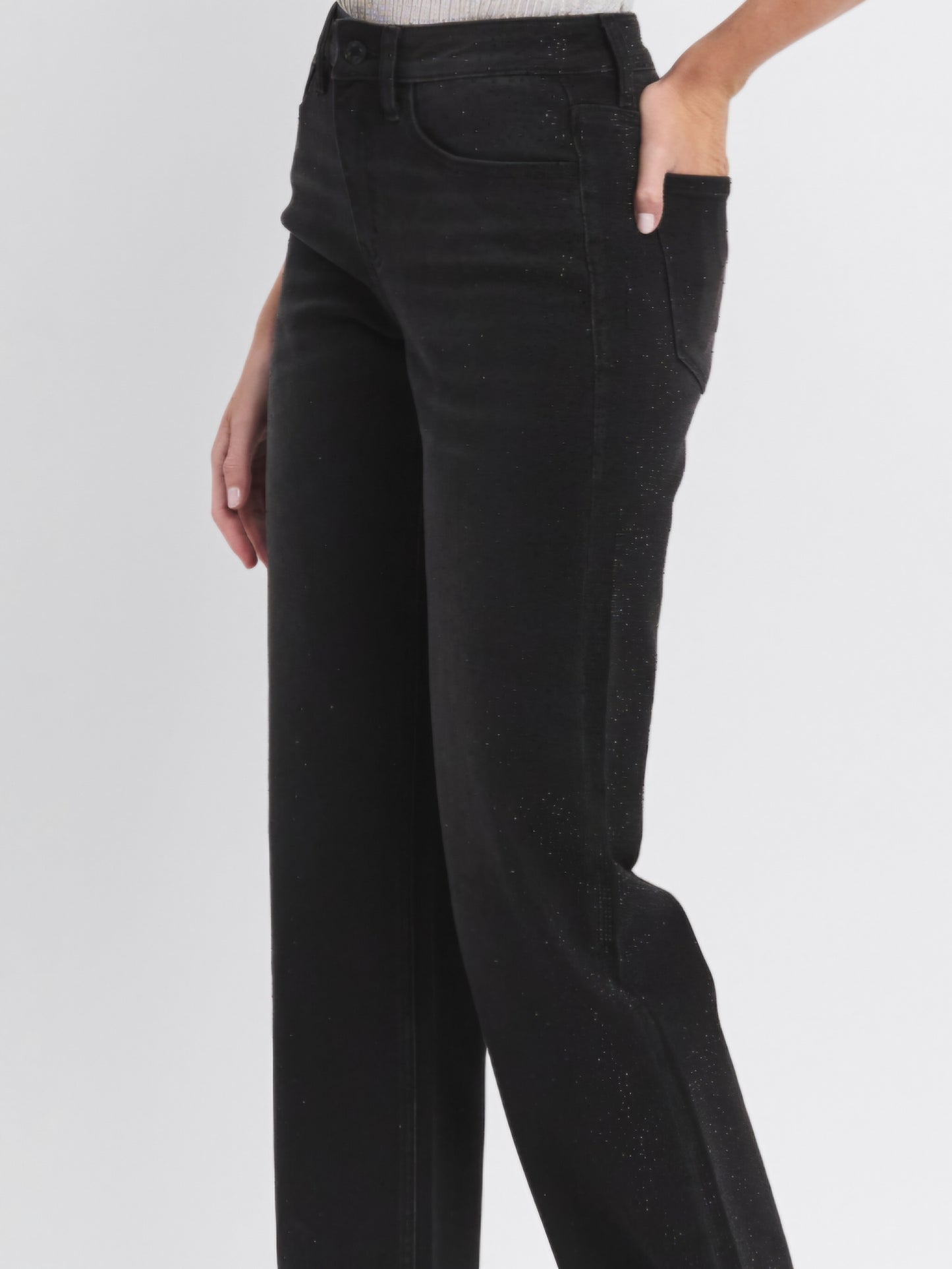 Black Rhinestone High Rise Slim Wide Leg Jeans