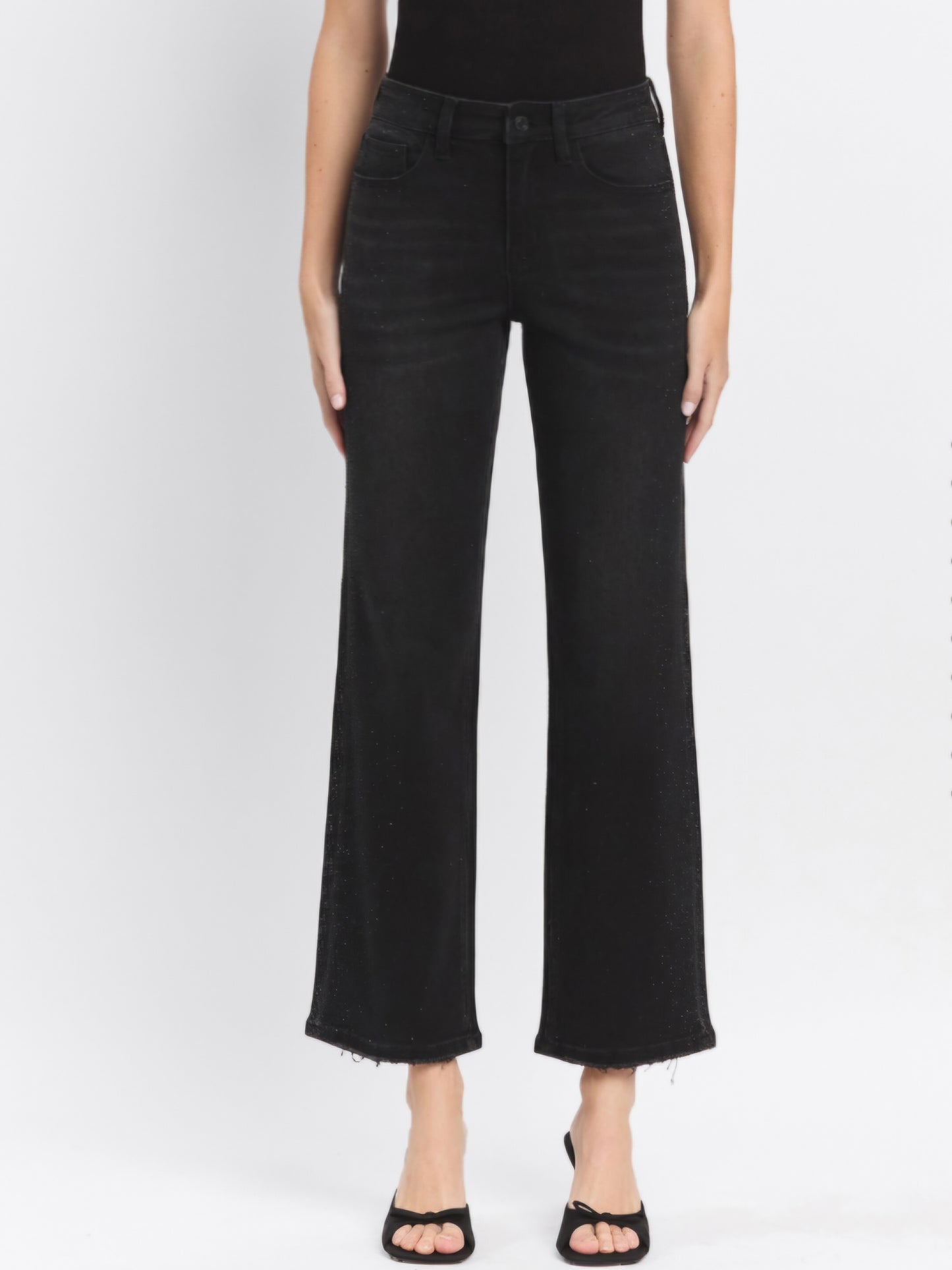 Black Rhinestone High Rise Slim Wide Leg Jeans