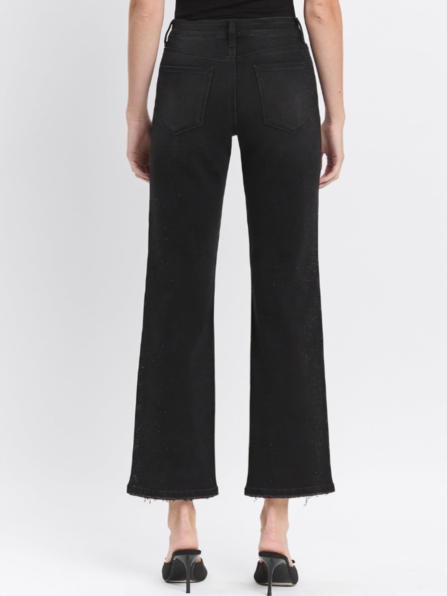 Black Rhinestone High Rise Slim Wide Leg Jeans