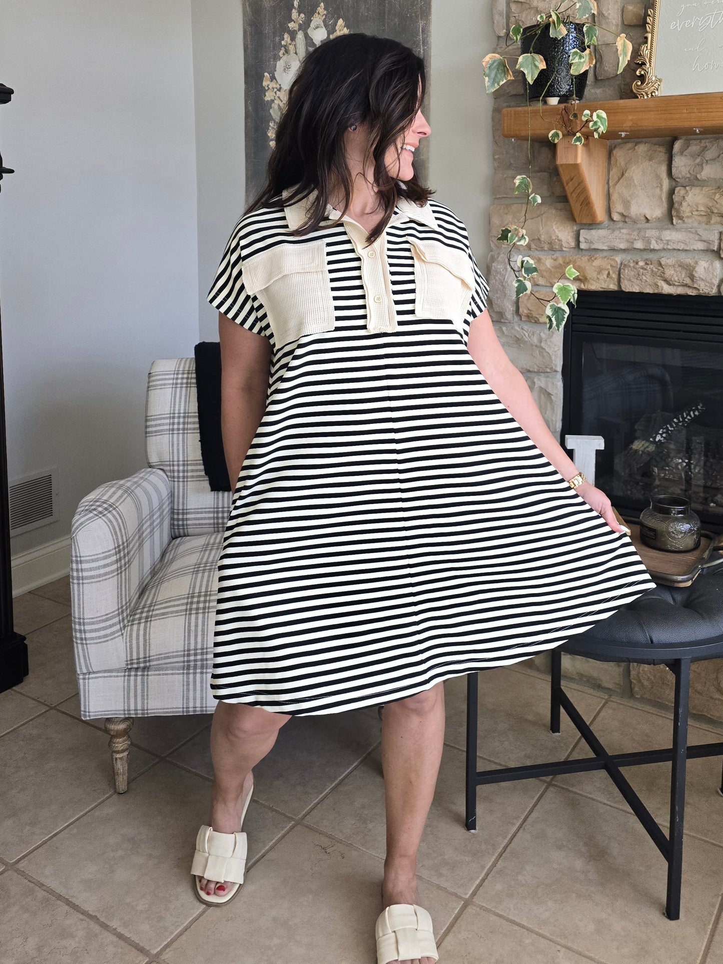 Striped Knit Polo Dress