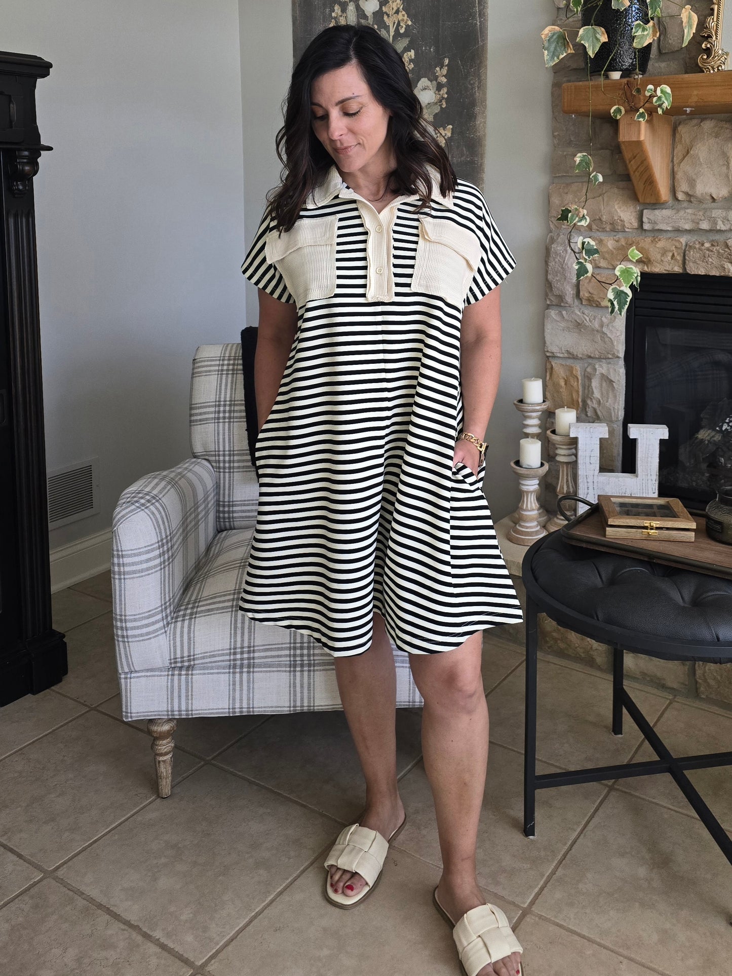 Striped Knit Polo Dress