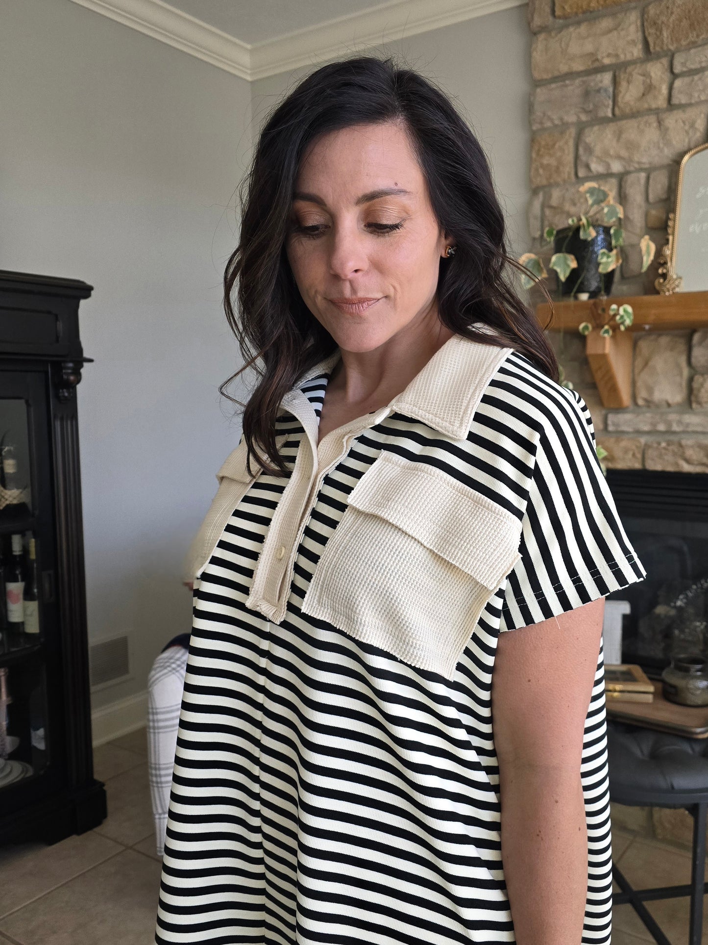 Striped Knit Polo Dress