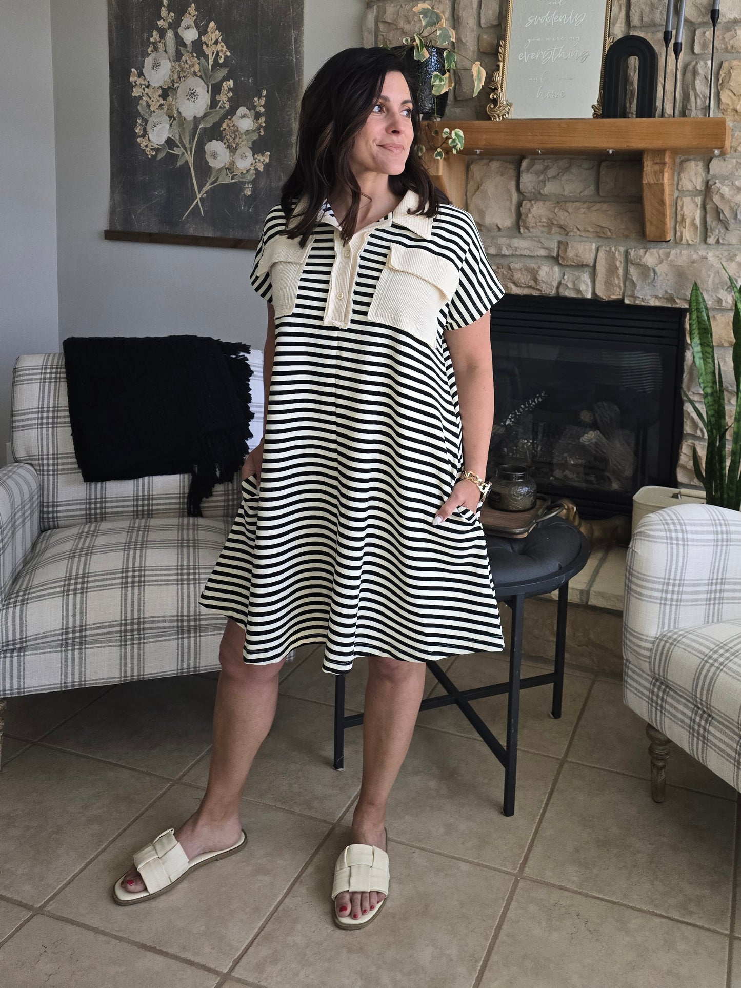 Striped Knit Polo Dress
