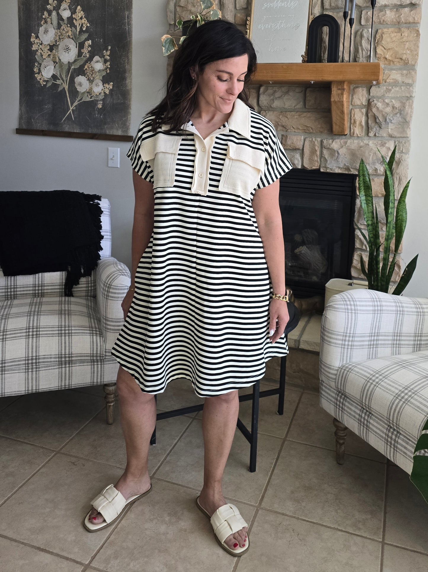 Striped Knit Polo Dress