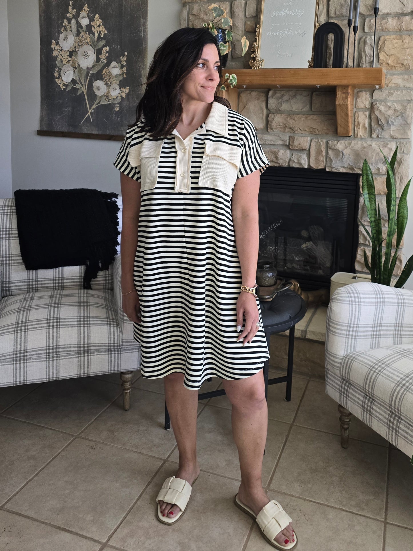 Striped Knit Polo Dress