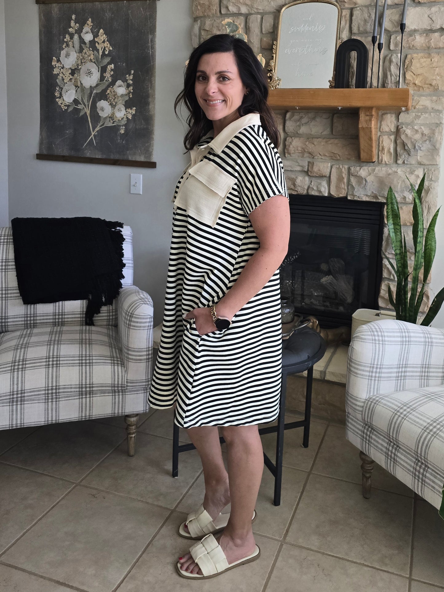 Striped Knit Polo Dress
