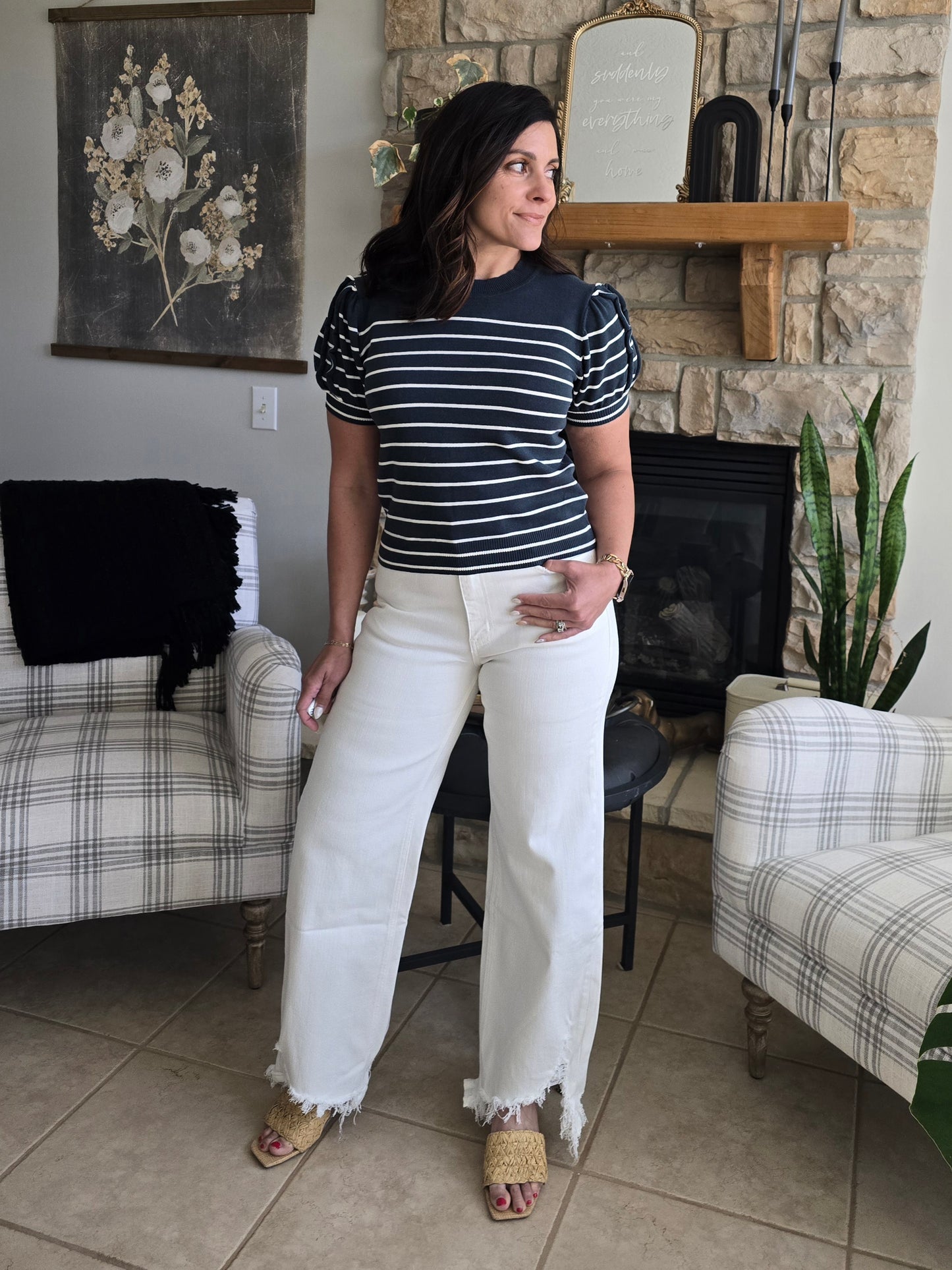 White Destroyed Hem Straight Leg Jeans