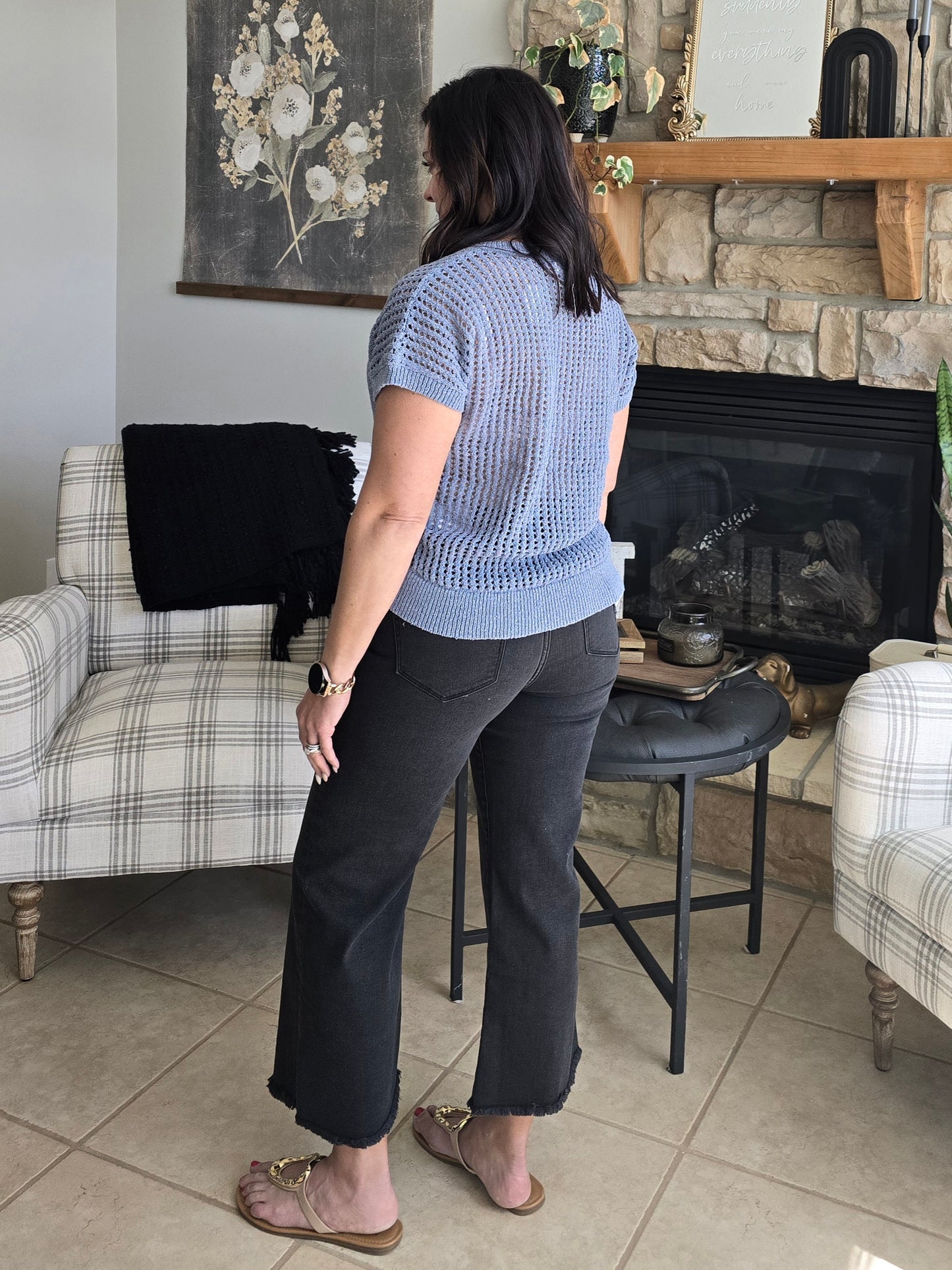 Washed Black High Rise Cropped Jeans