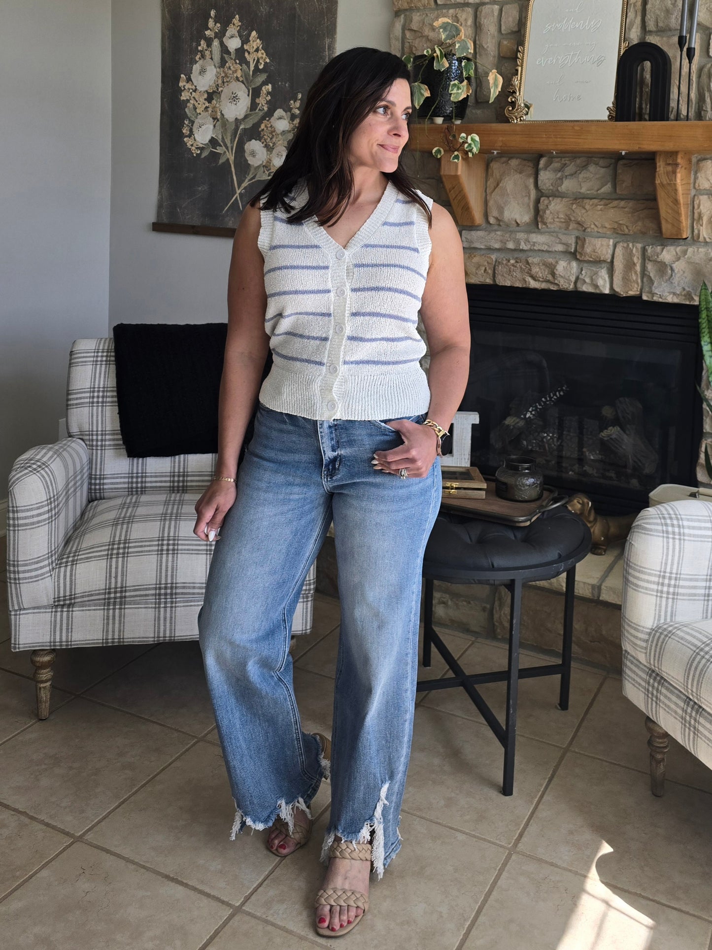 Stripe Button Up Vest