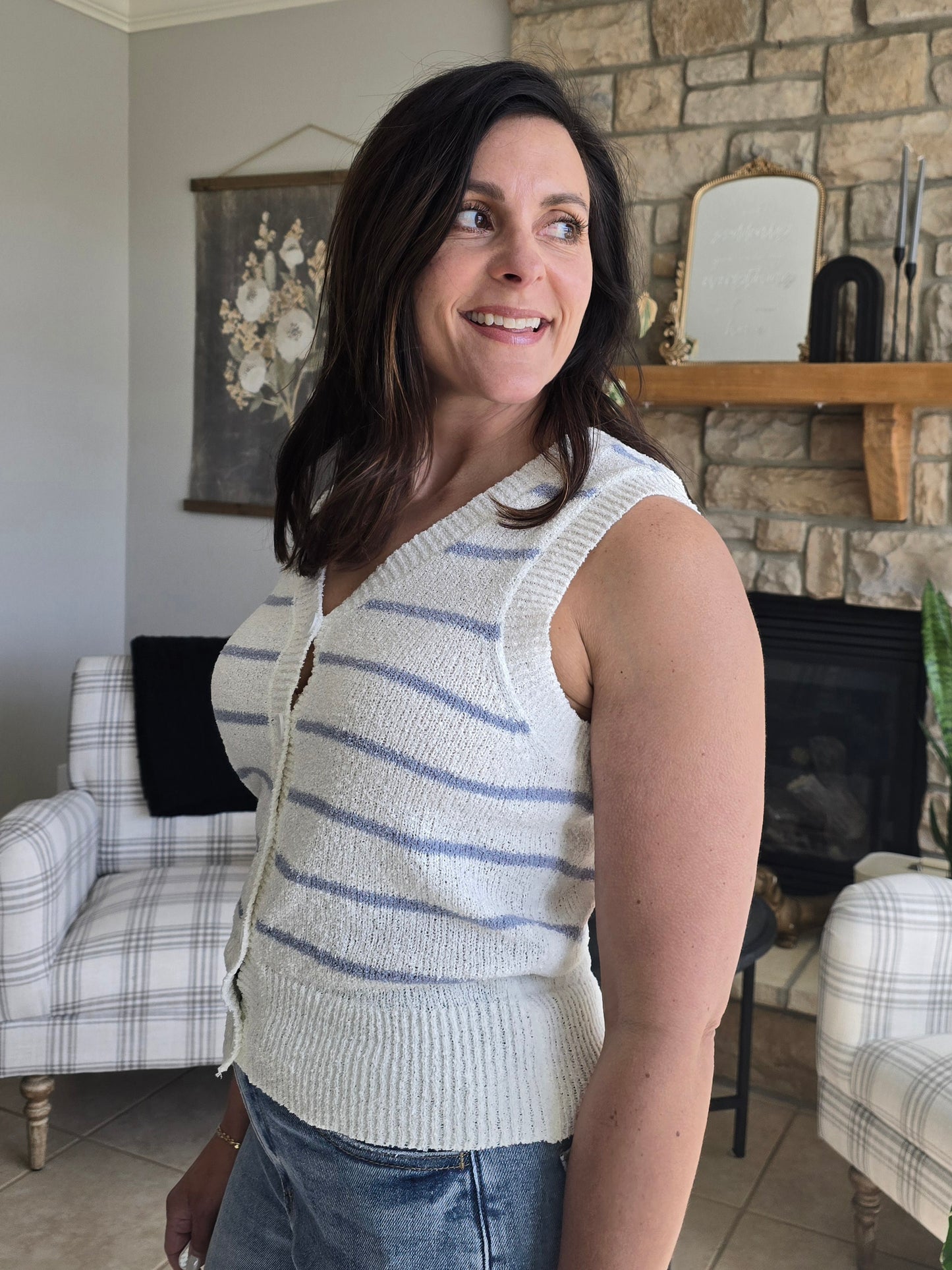 Stripe Button Up Vest