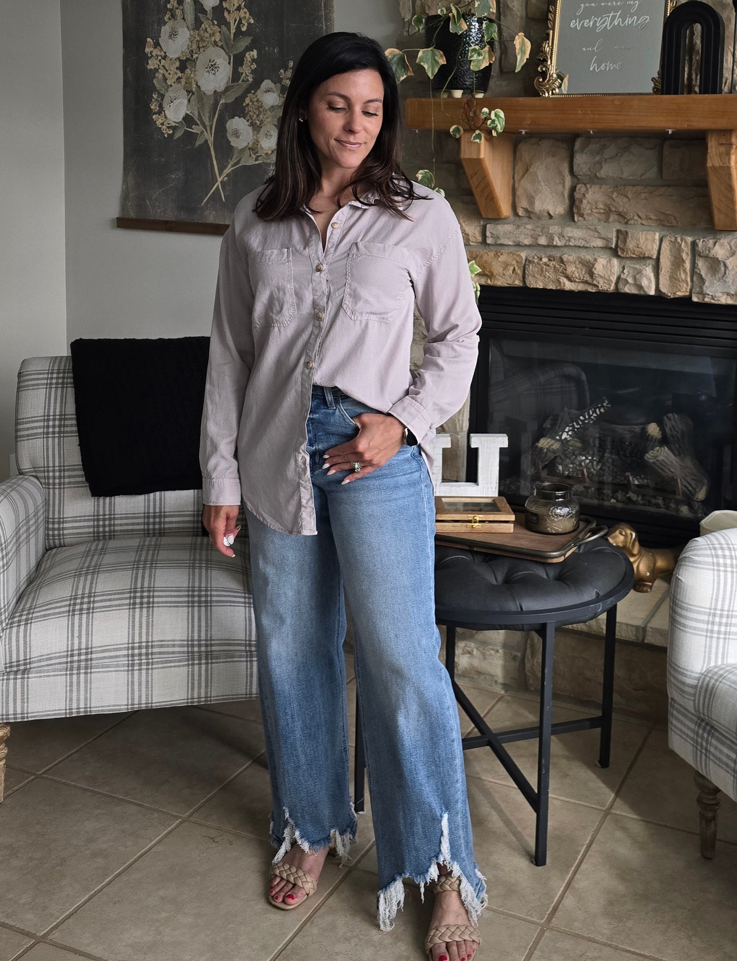 Grey Tencel Oversized Button Down Shirt