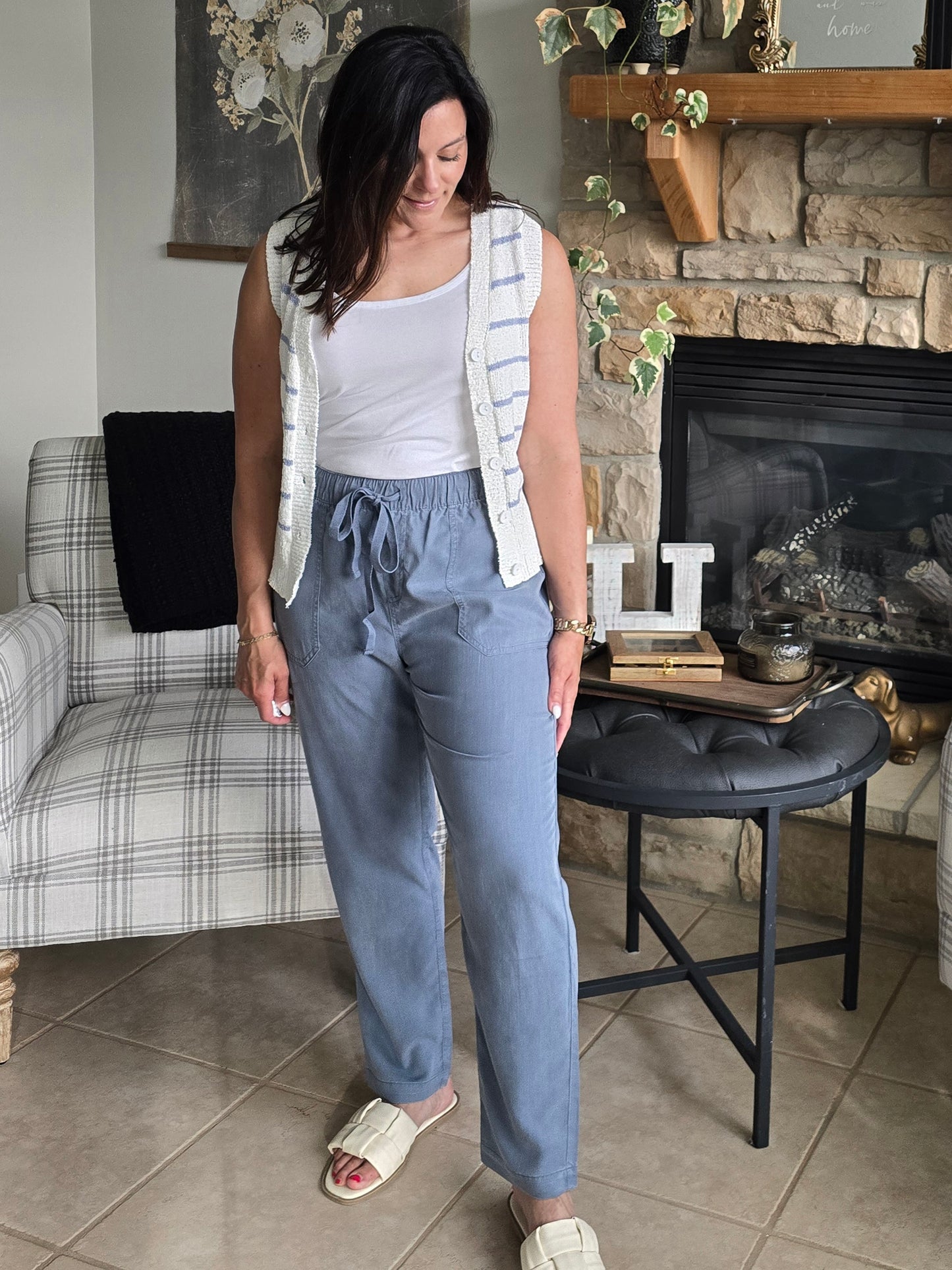 Slate Blue Tencel Tapered Pants