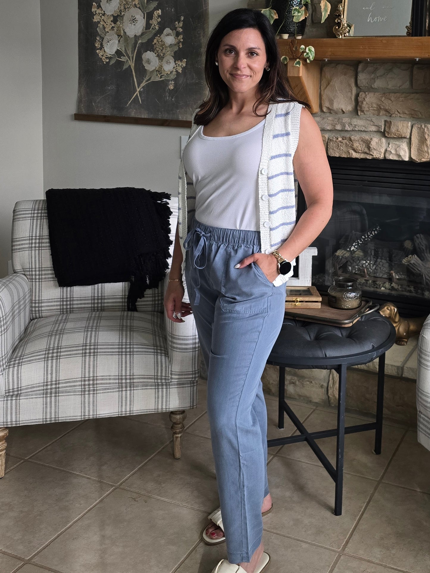 Slate Blue Tencel Tapered Pants
