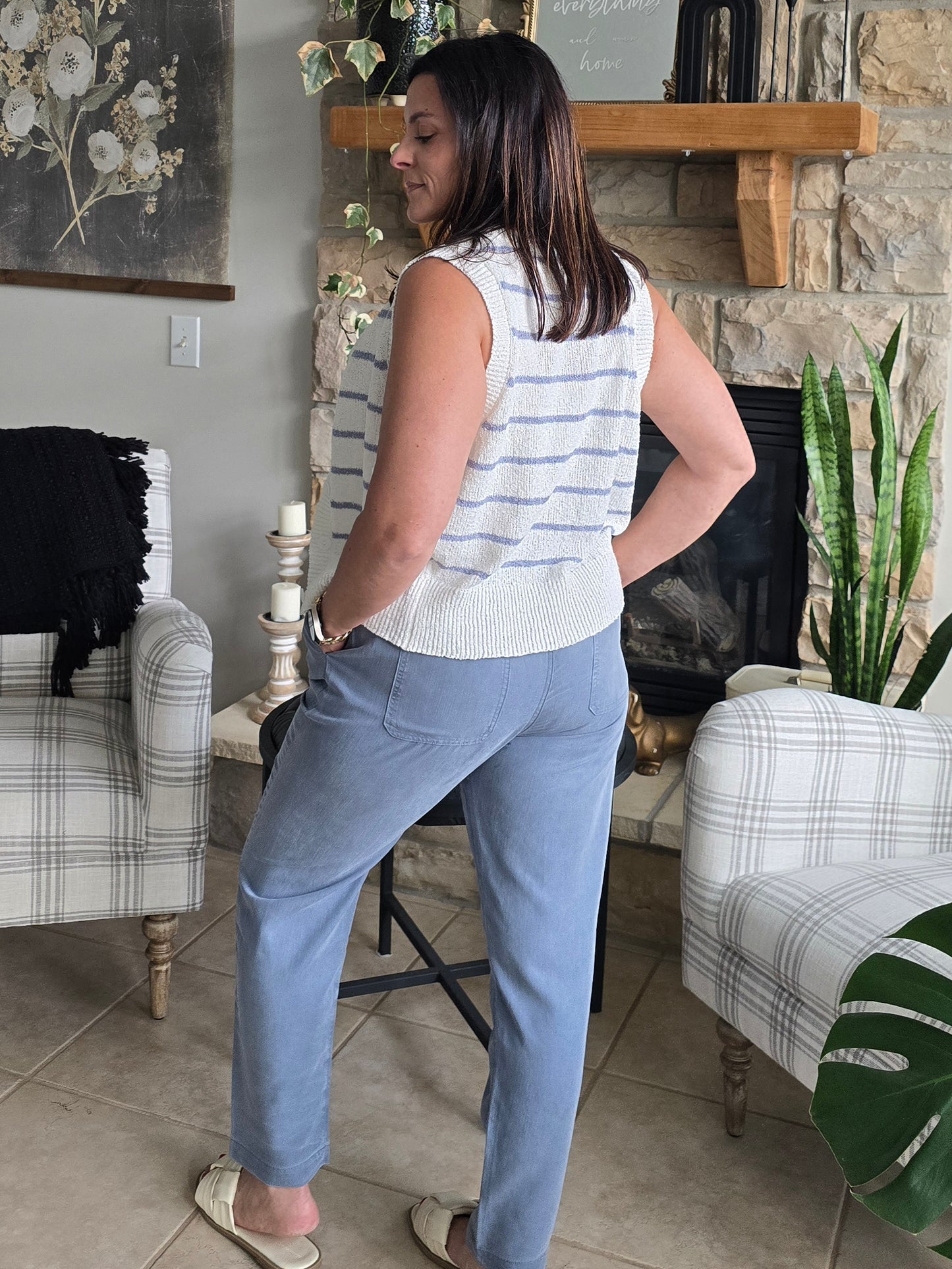 Slate Blue Tencel Tapered Pants