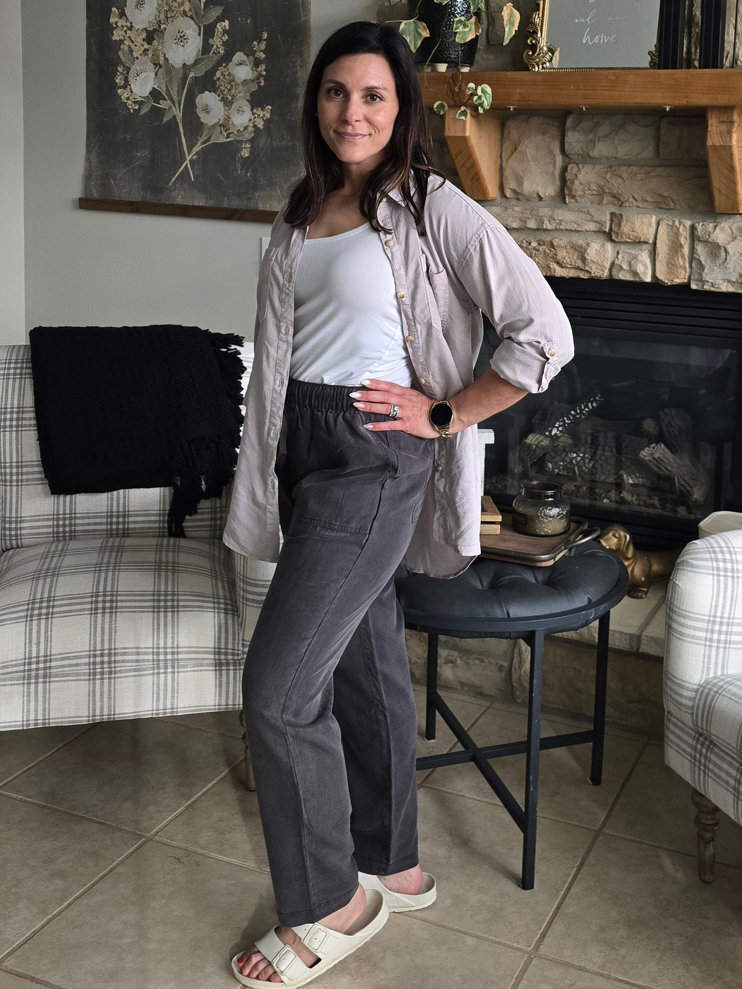 Grey Tencel Oversized Button Down Shirt
