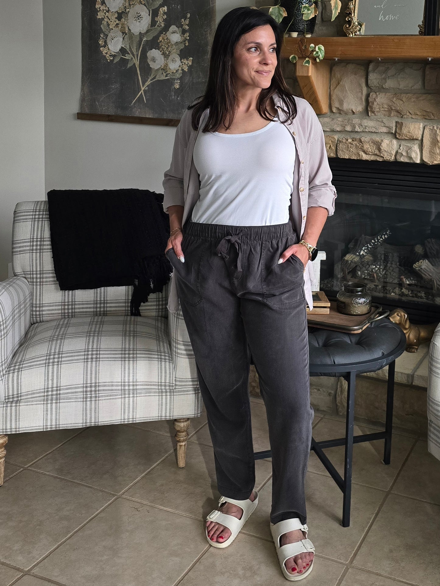 Grey Tencel Oversized Button Down Shirt