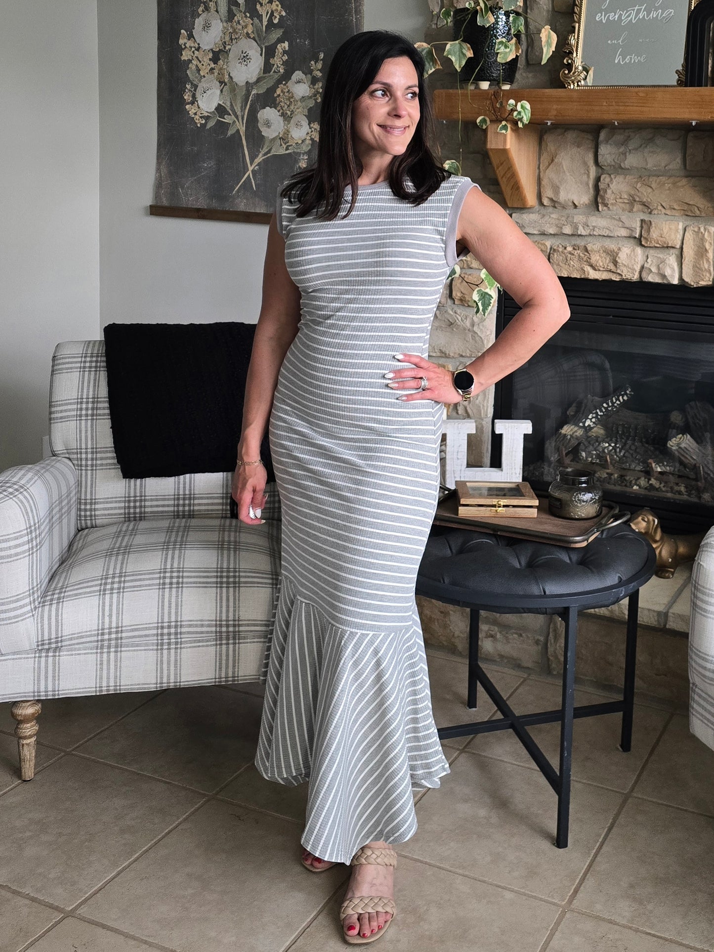 Ribbed Striped Maxi With Back Cutout Detail