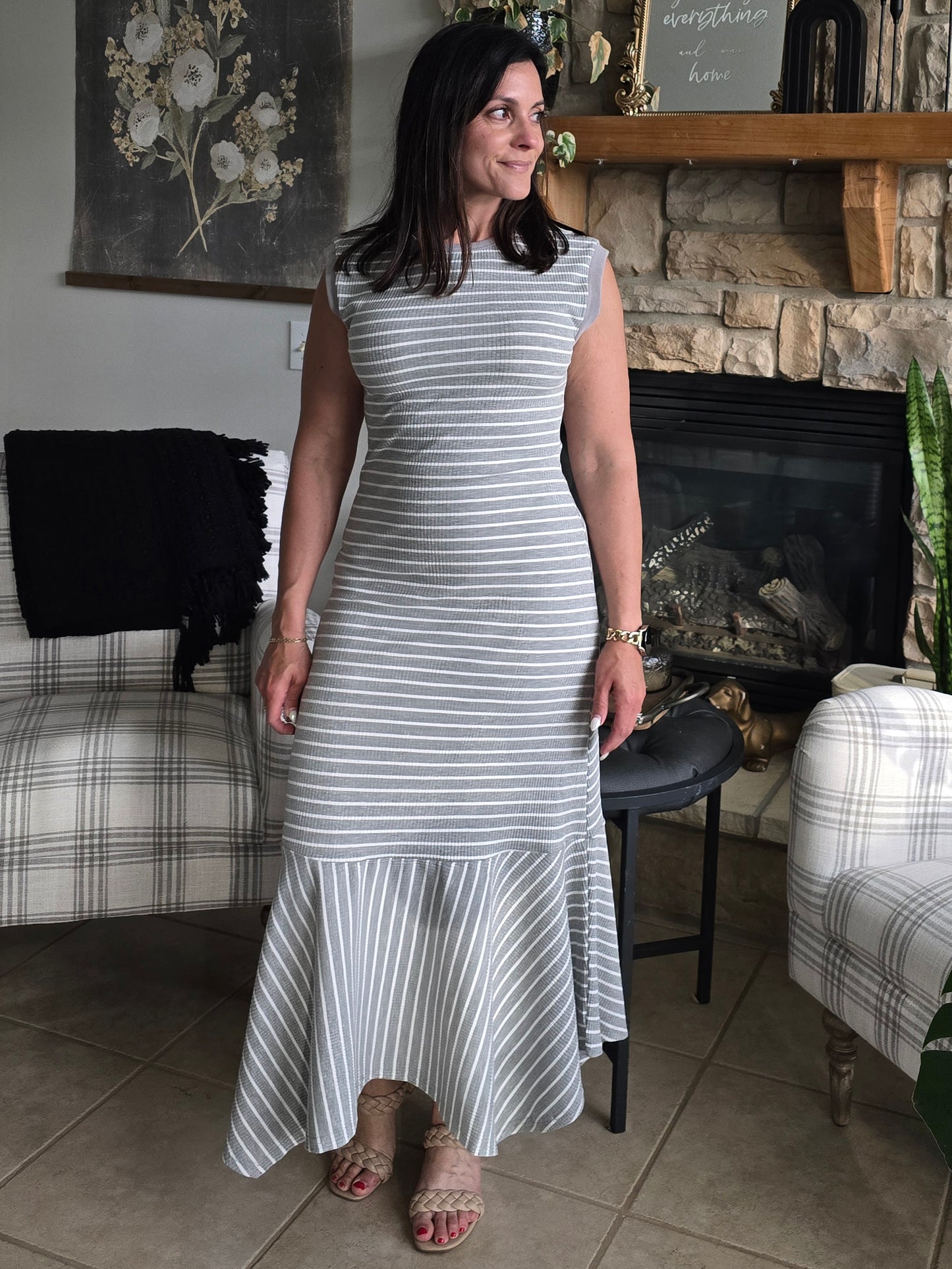 Ribbed Striped Maxi With Back Cutout Detail