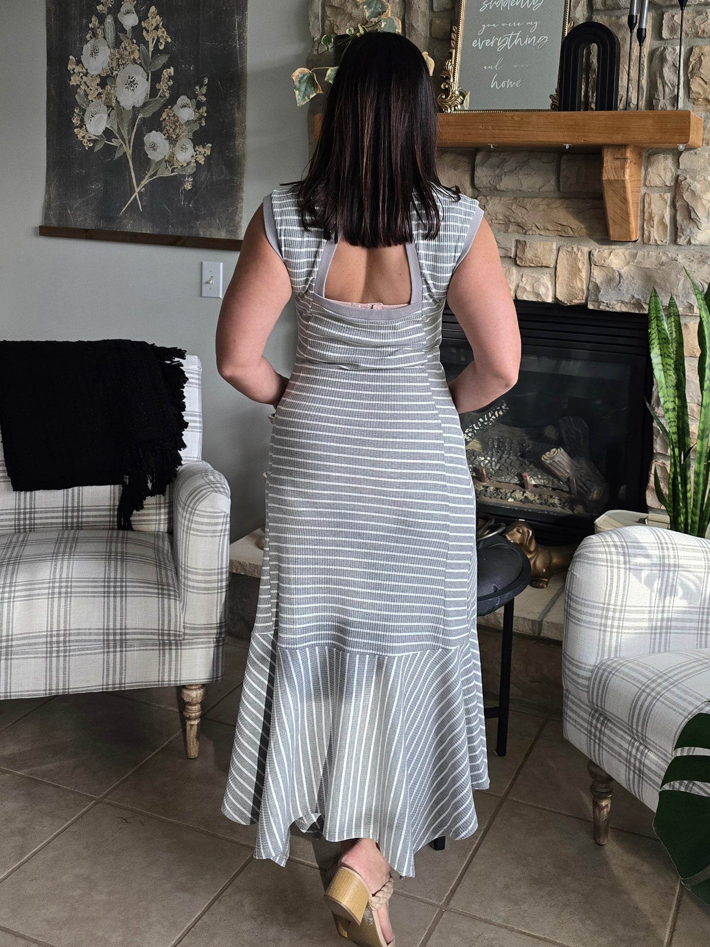 Ribbed Striped Maxi With Back Cutout Detail