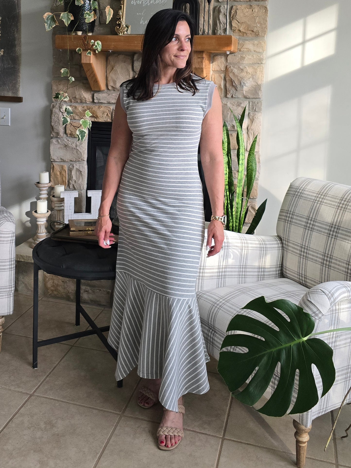 Ribbed Striped Maxi With Back Cutout Detail