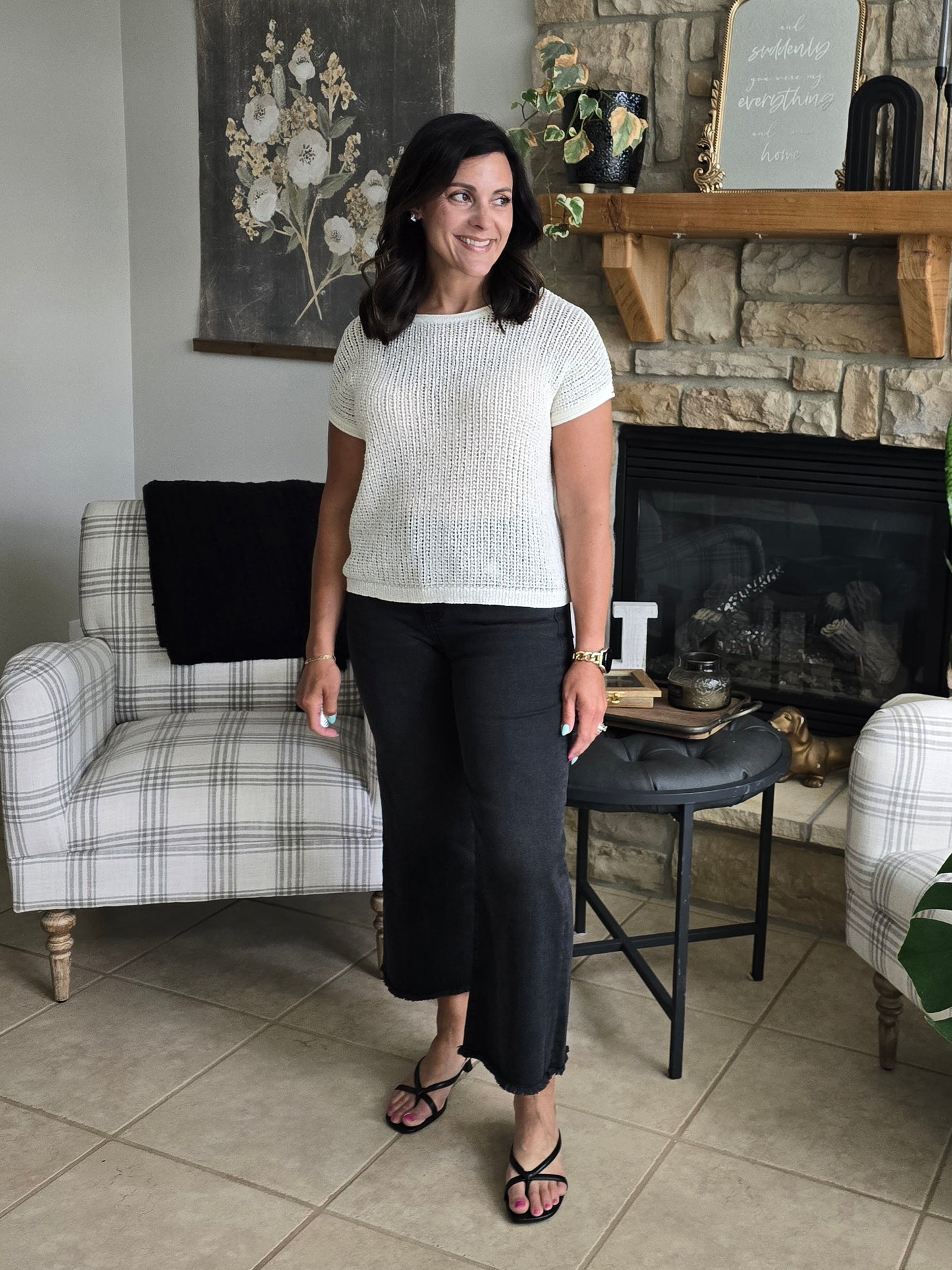 Cream Crochet Knit Pullover