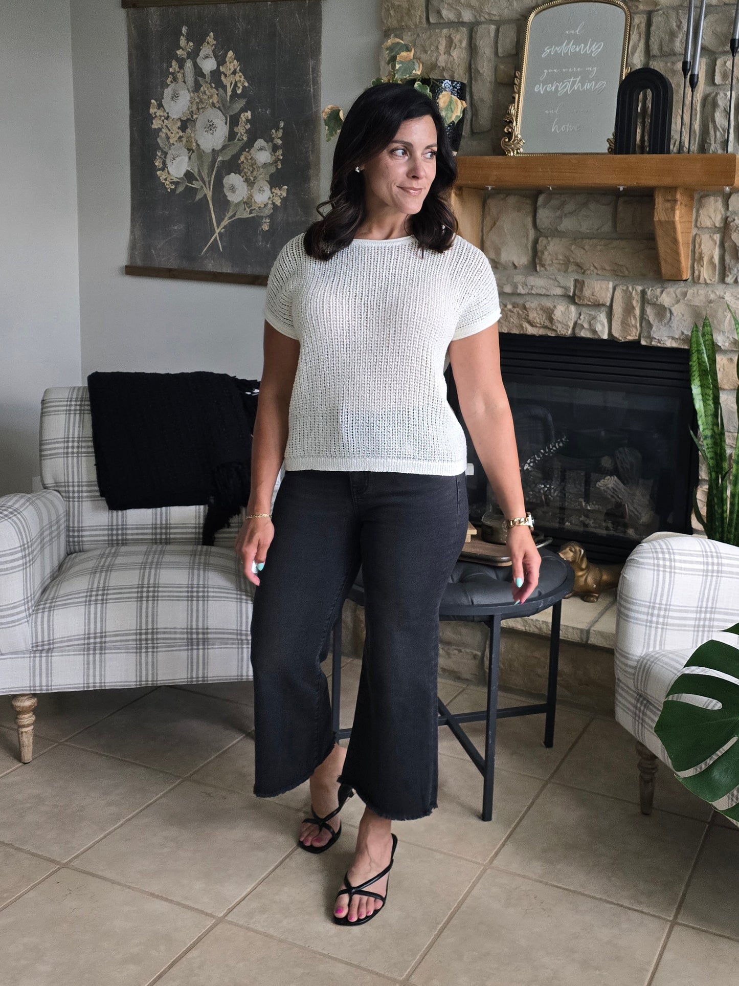 Cream Crochet Knit Pullover