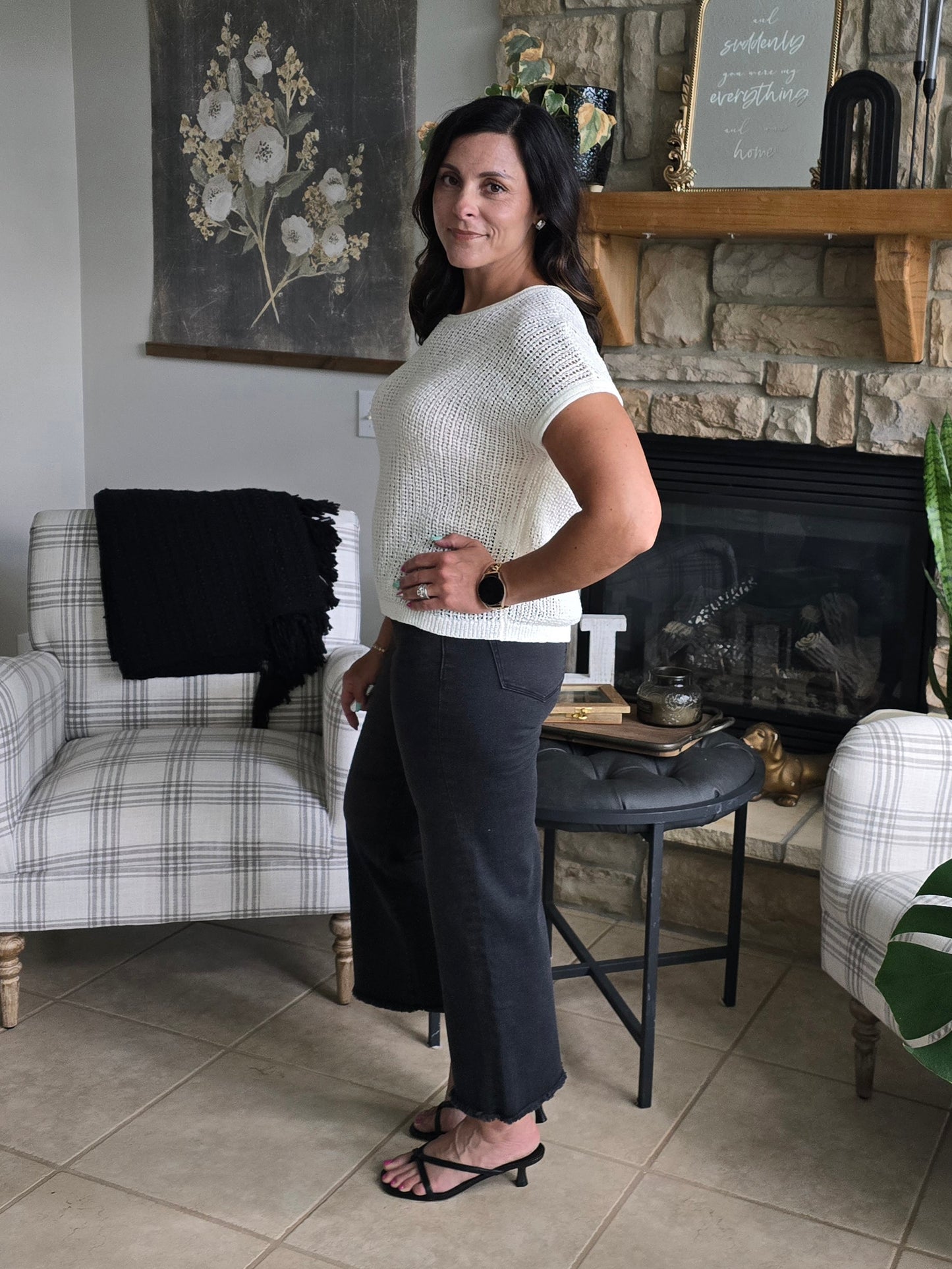 Cream Crochet Knit Pullover