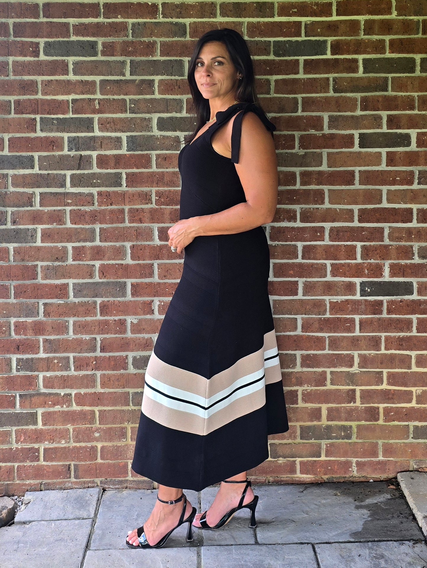 Sweater Knit Midi Dress with Bow Tie Straps