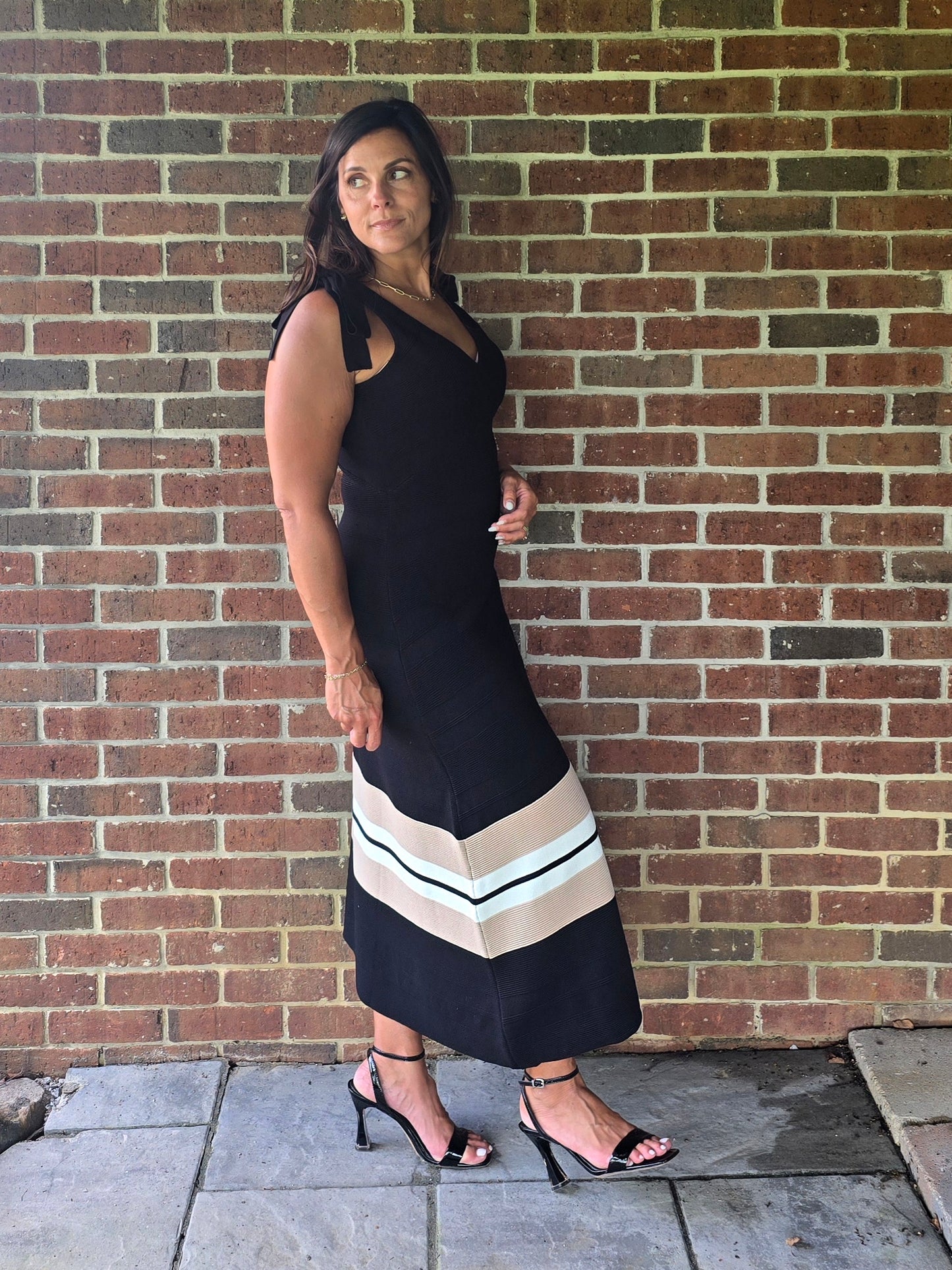 Sweater Knit Midi Dress with Bow Tie Straps