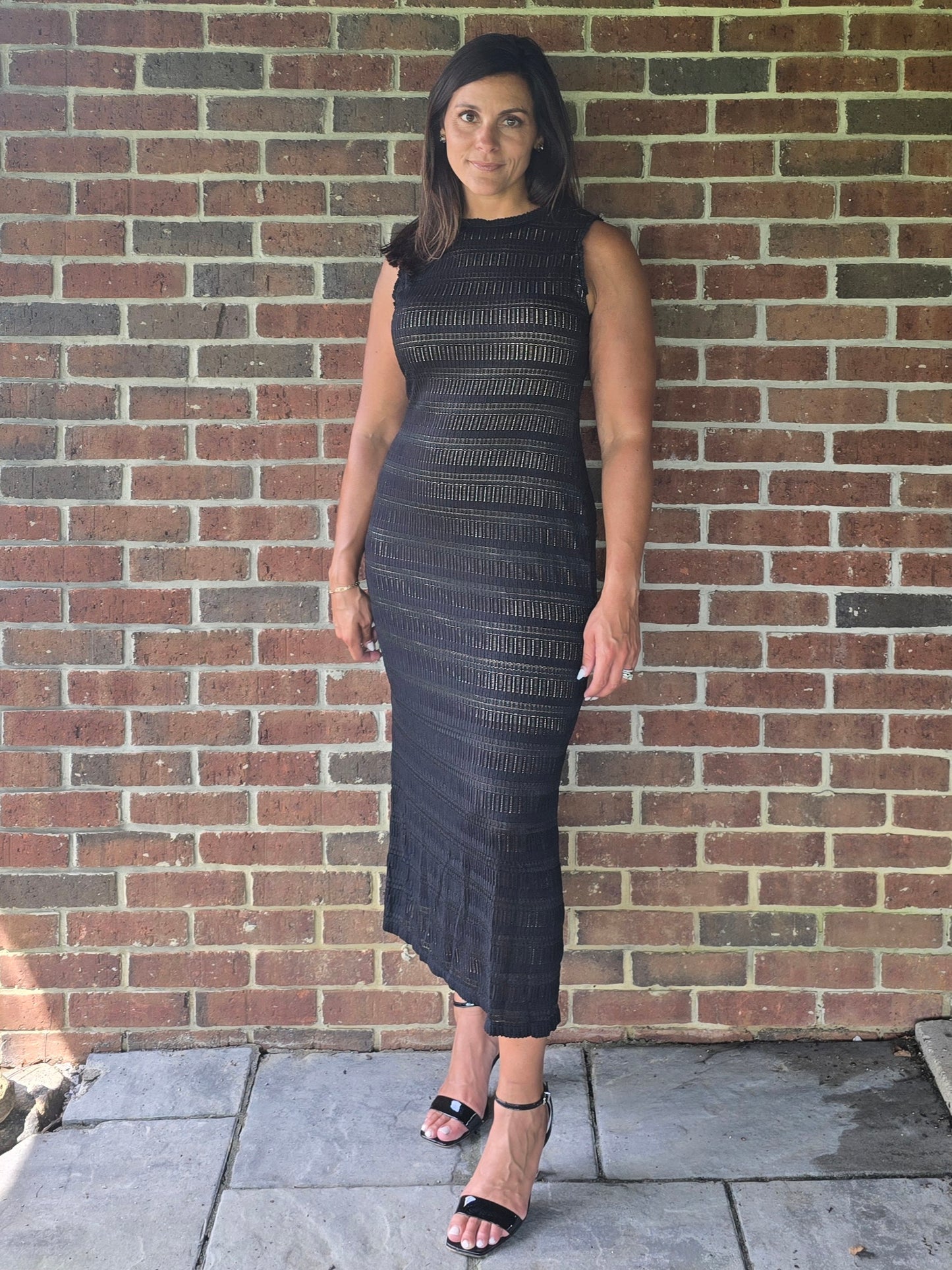 Stripe Stretch Lace Midi Dress