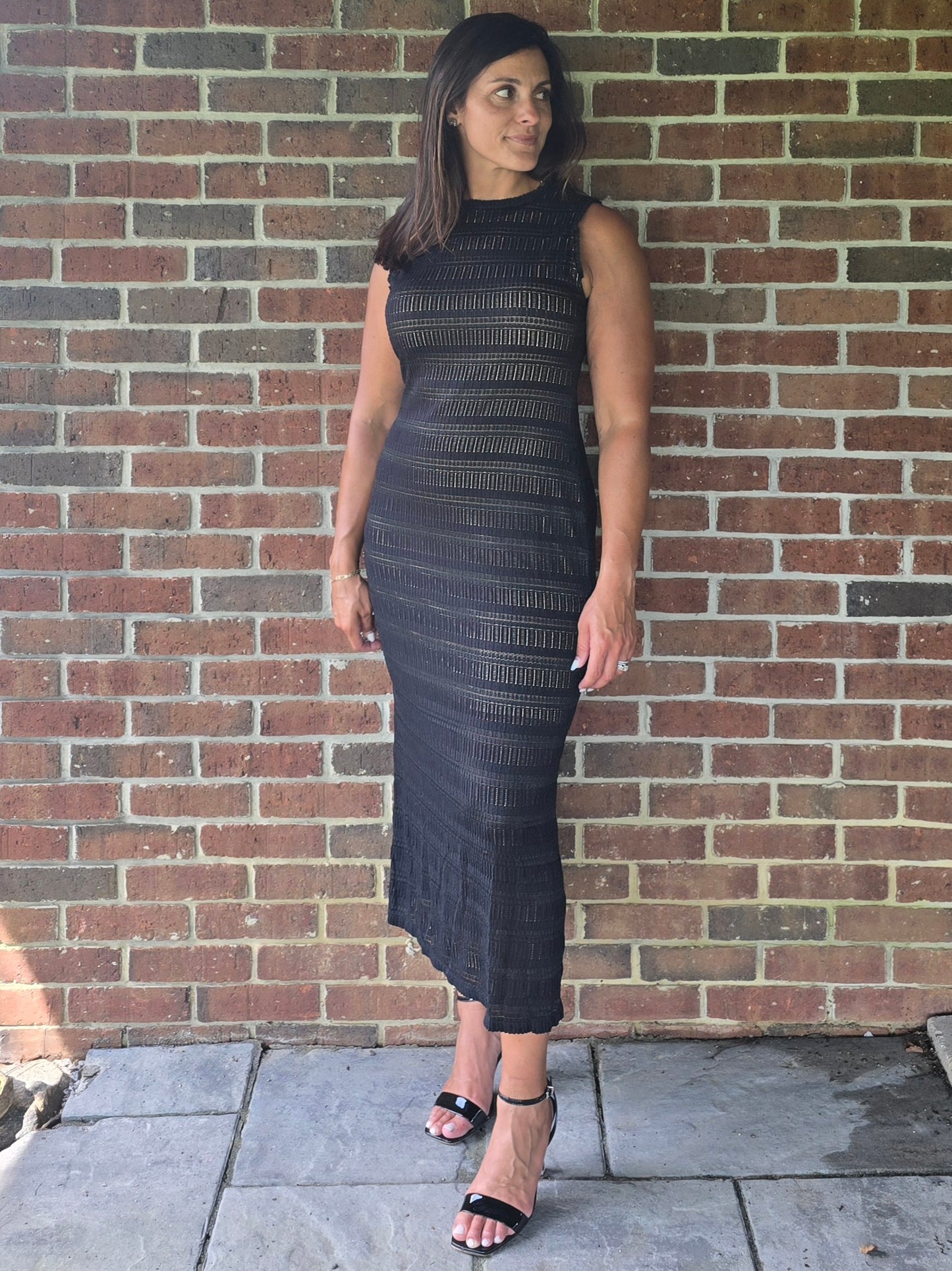 Stripe Stretch Lace Midi Dress