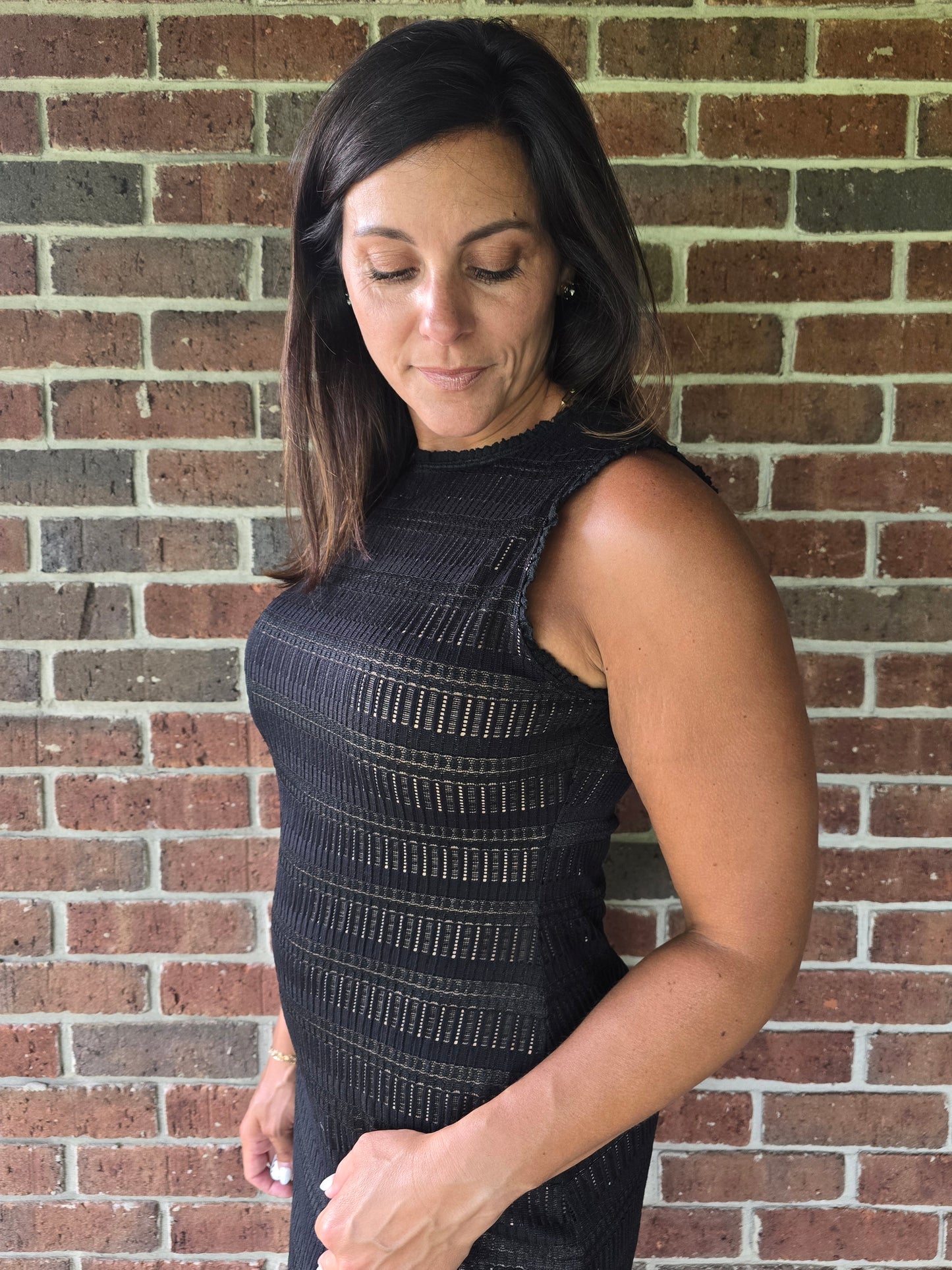 Stripe Stretch Lace Midi Dress