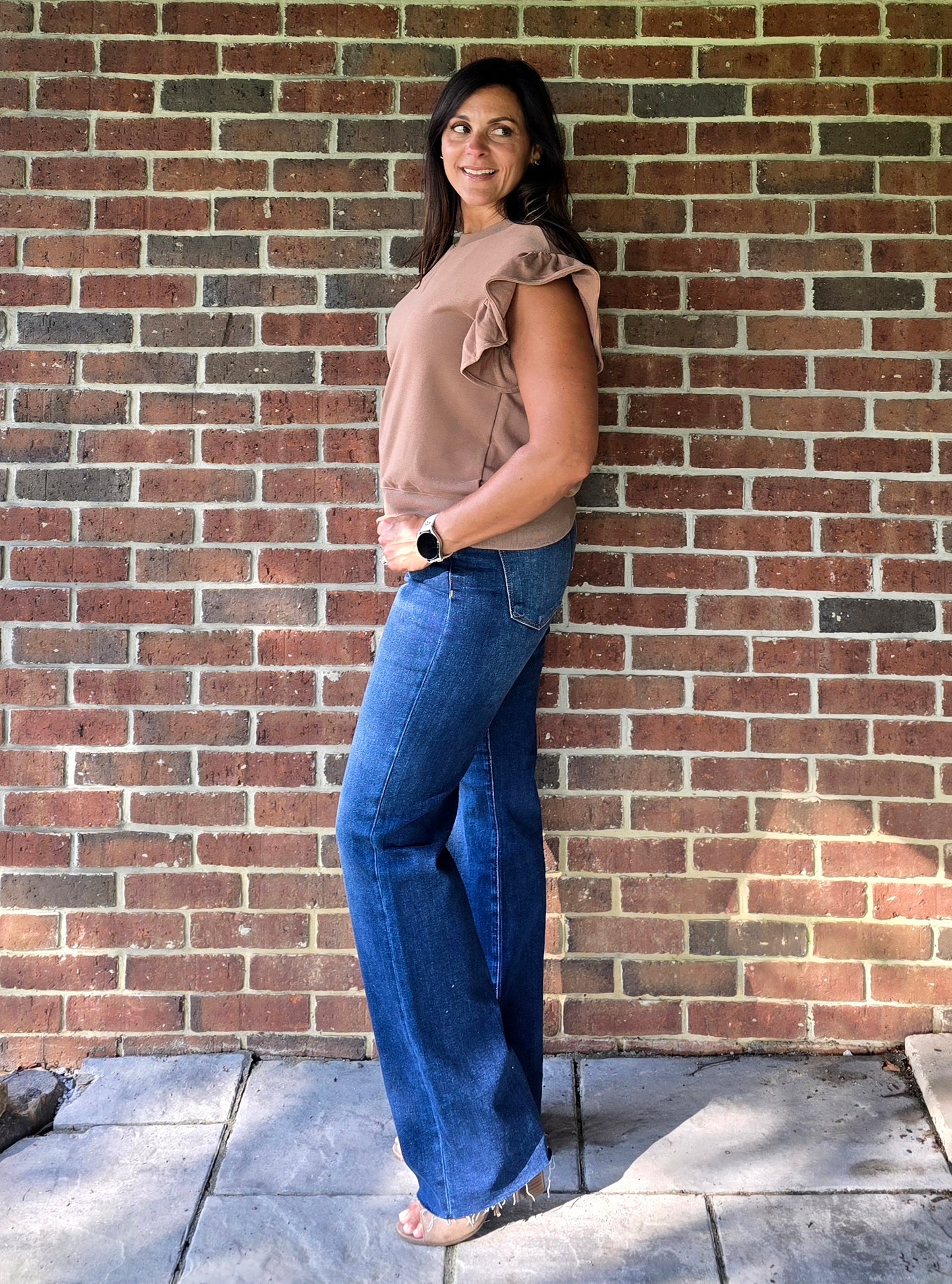 French Terry Ruffle Sleeve Top