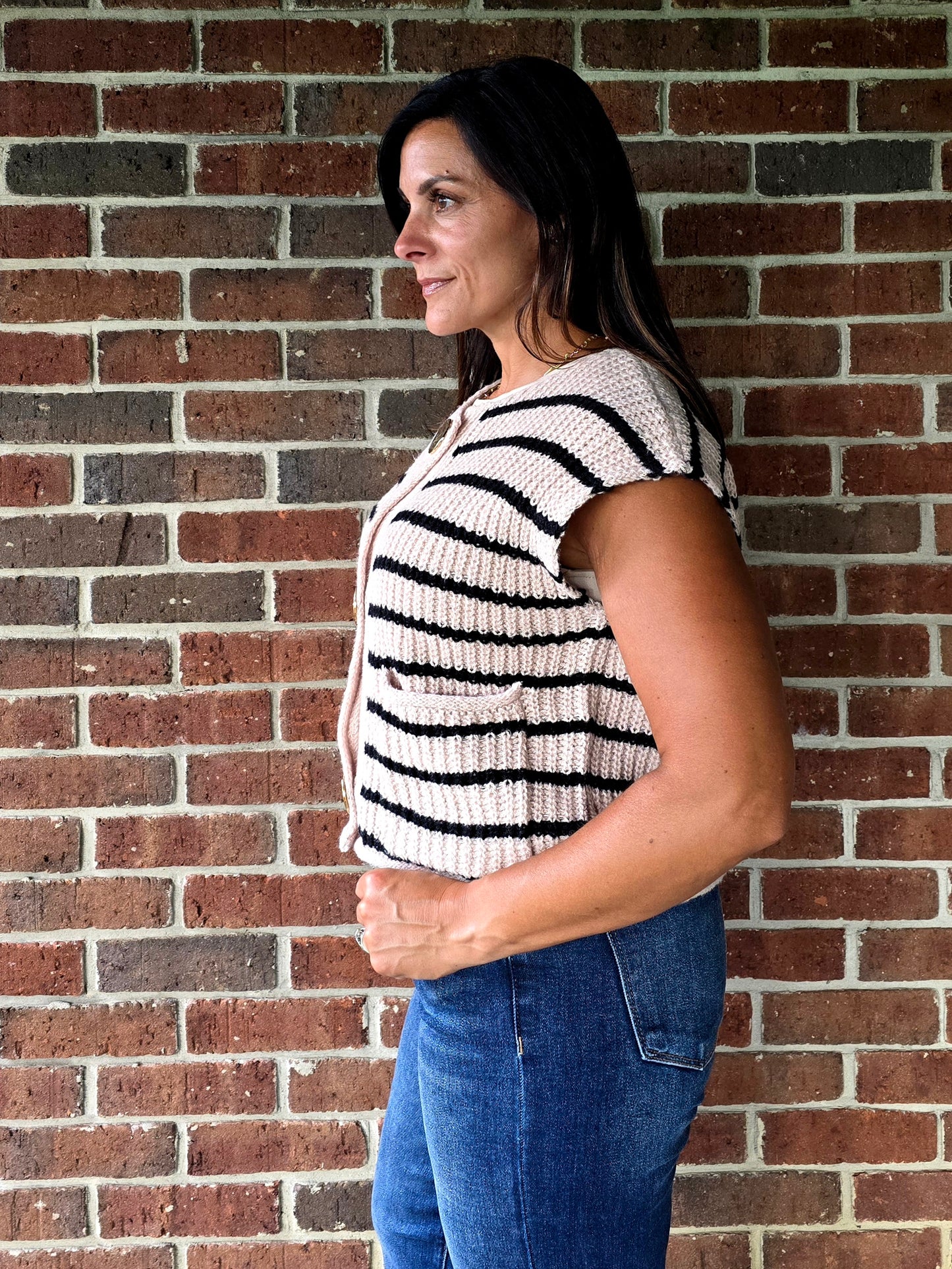 Stripe Sweater Vest with Hammered Gold Buttons