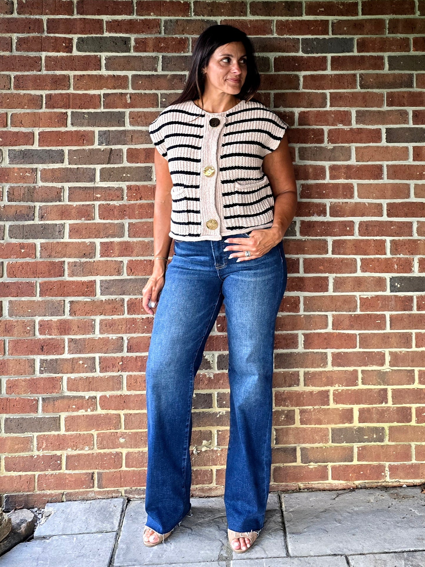 Stripe Sweater Vest with Hammered Gold Buttons