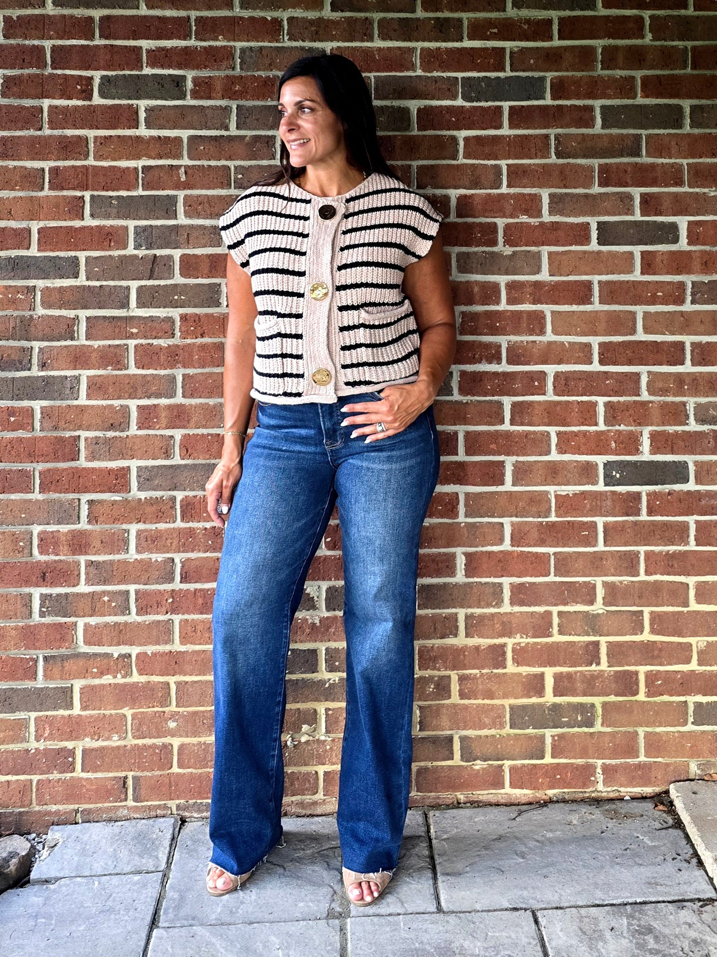 Stripe Sweater Vest with Hammered Gold Buttons