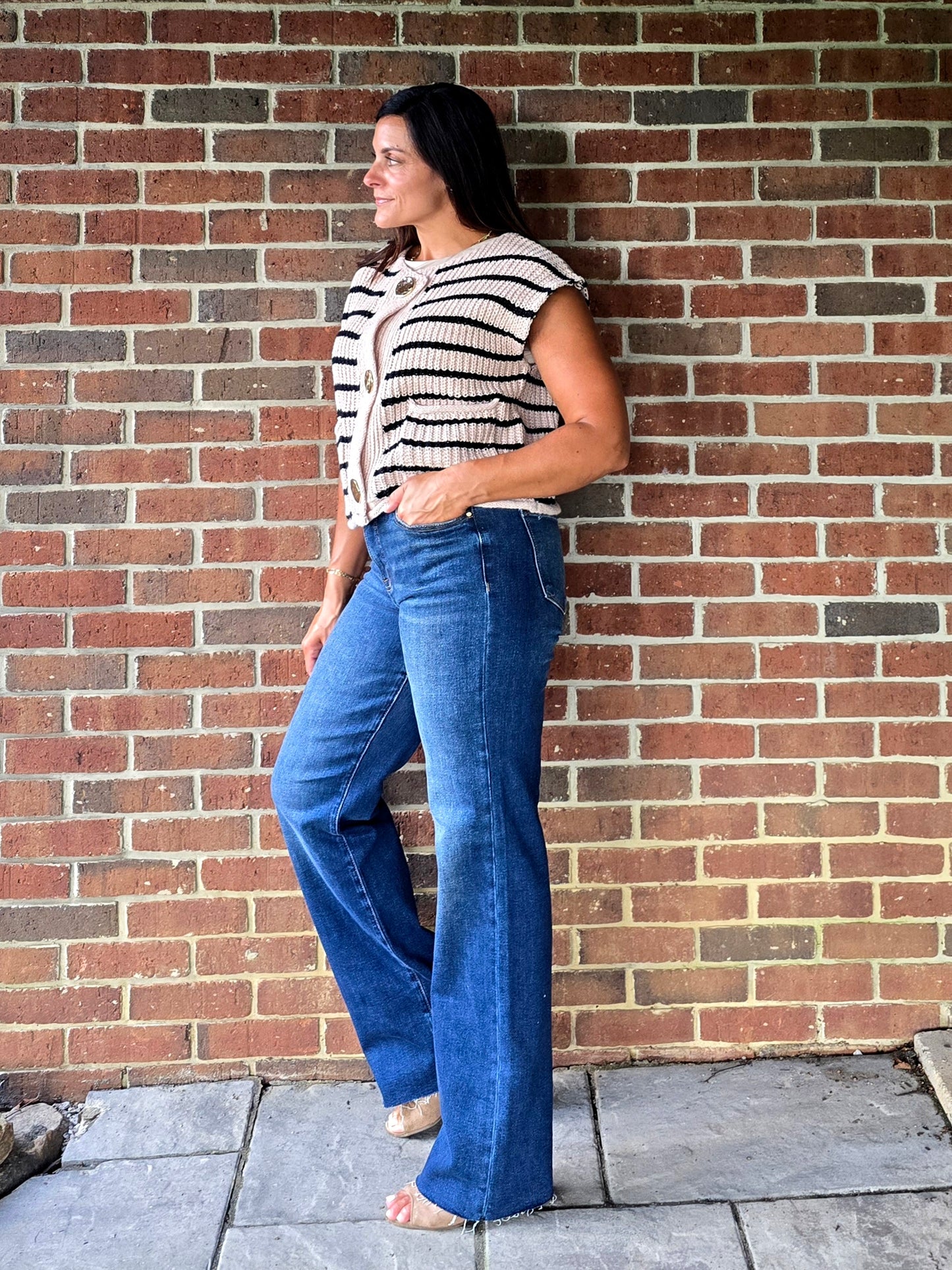 Stripe Sweater Vest with Hammered Gold Buttons