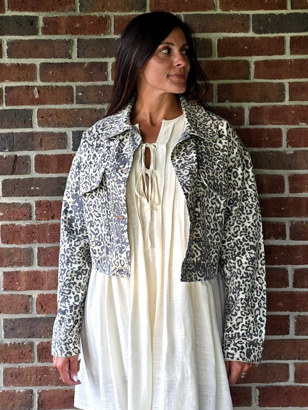 Cropped Leopard Trucker Jacket