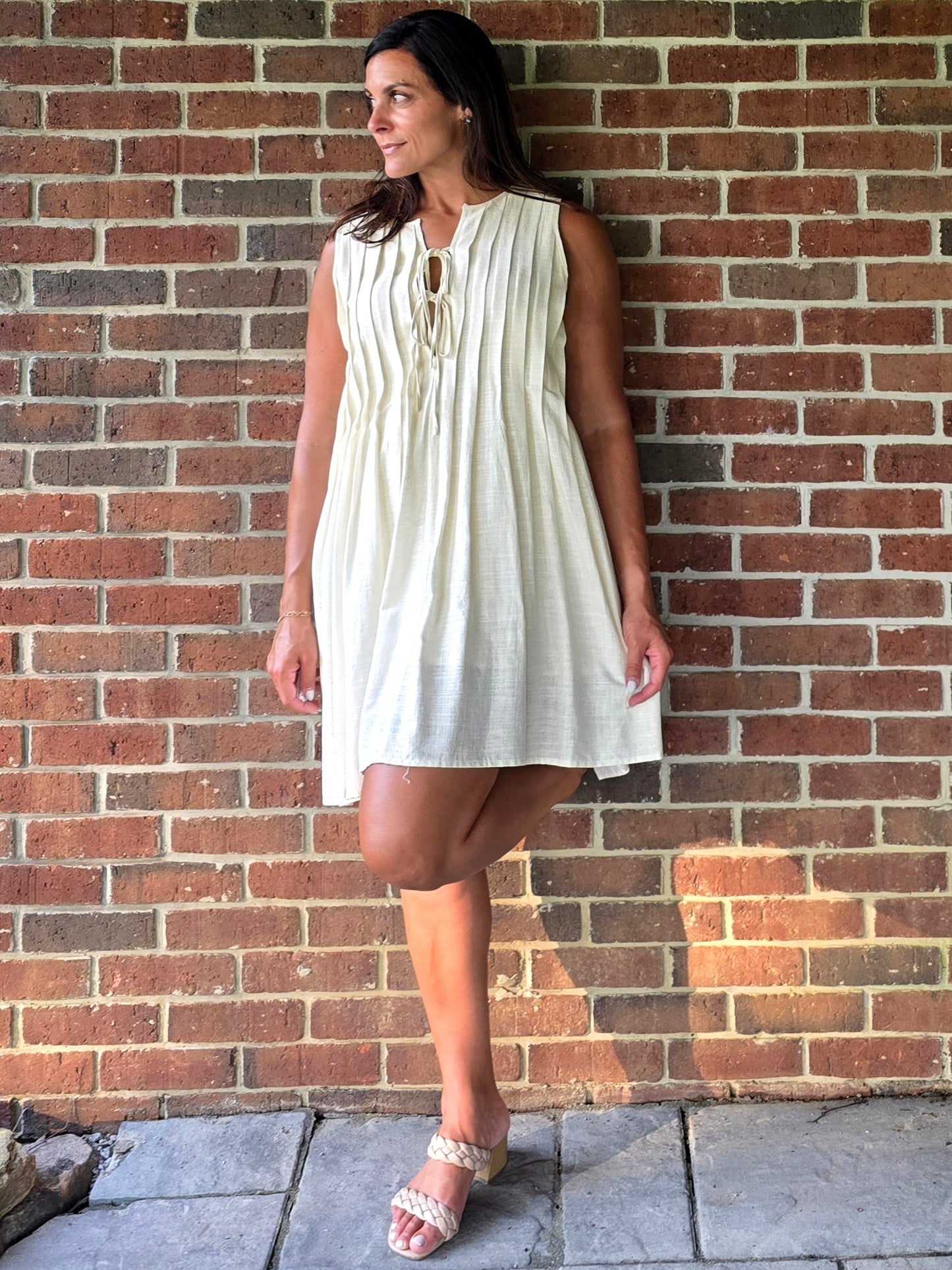 Tie Front Pleated Mini Dress