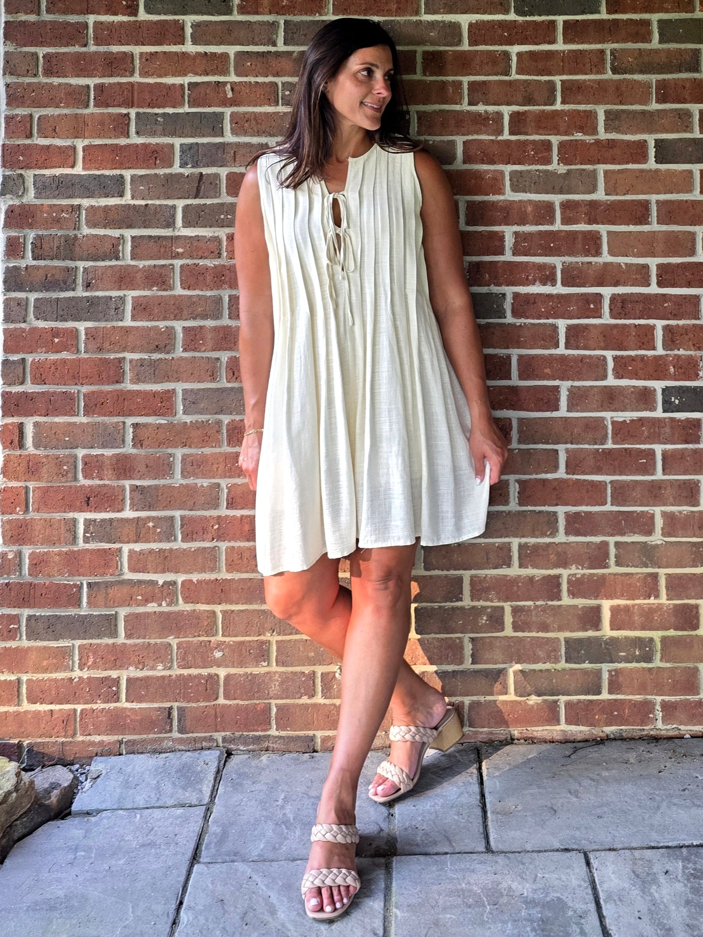Tie Front Pleated Mini Dress
