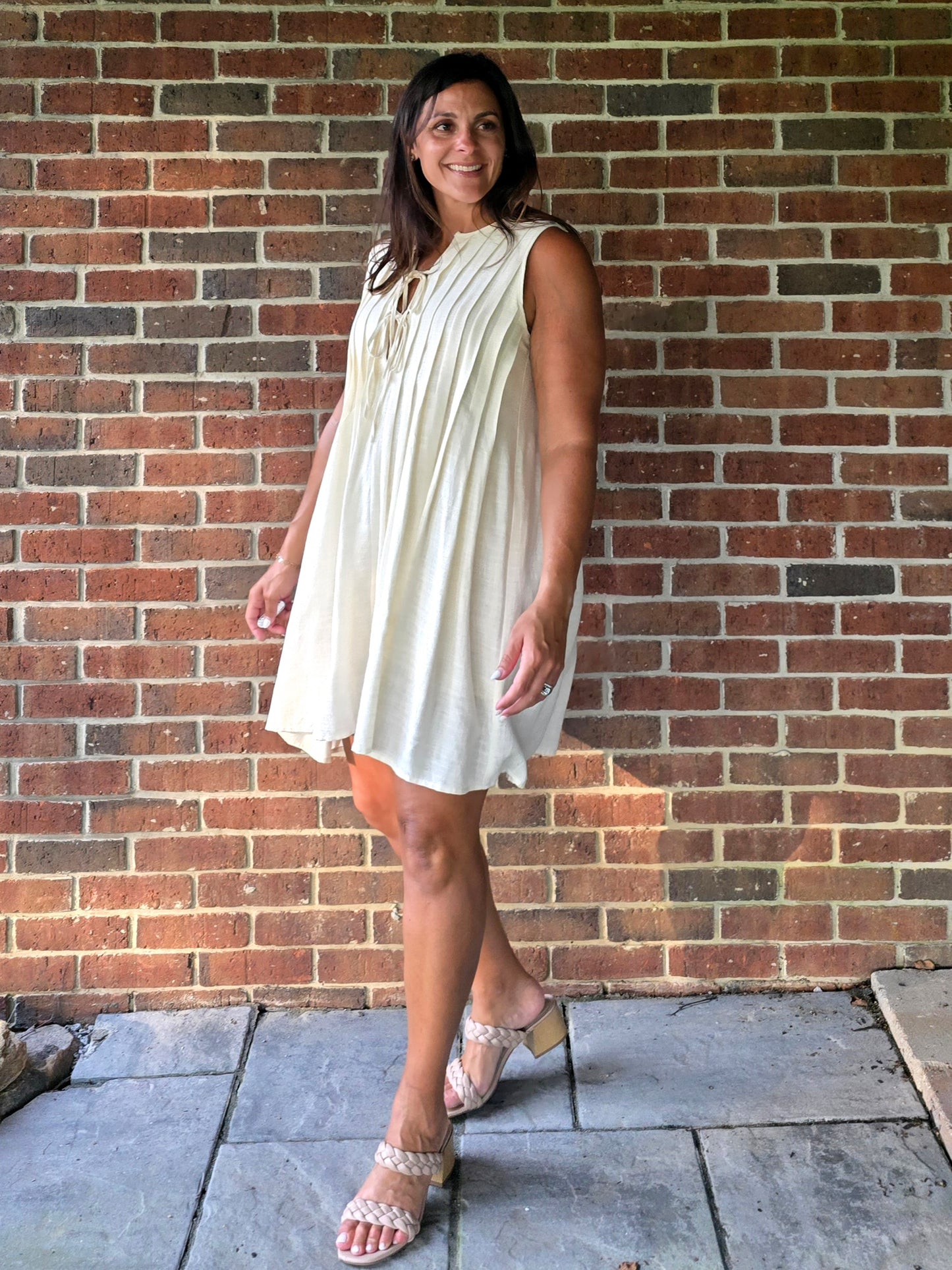 Tie Front Pleated Mini Dress