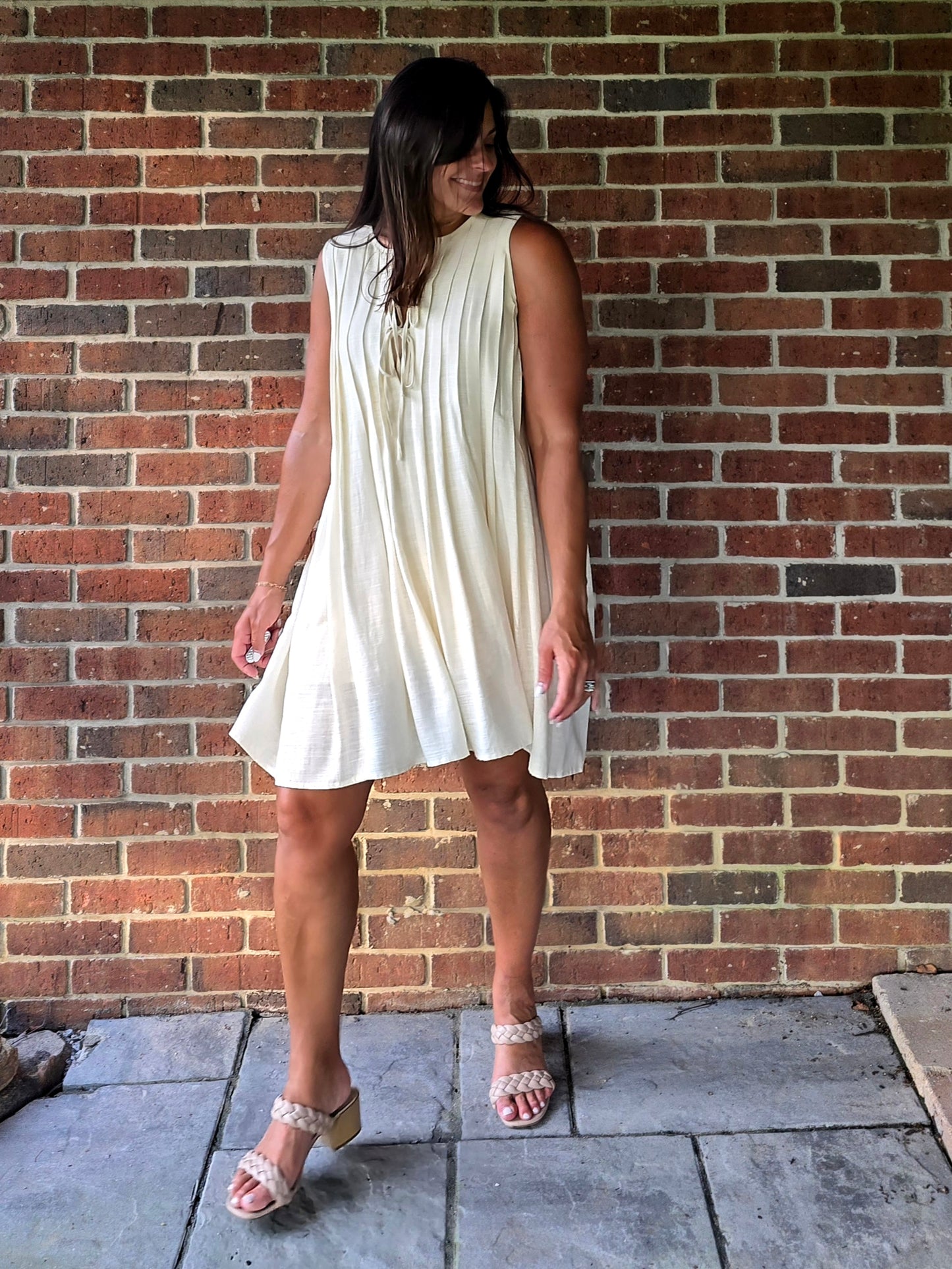Tie Front Pleated Mini Dress