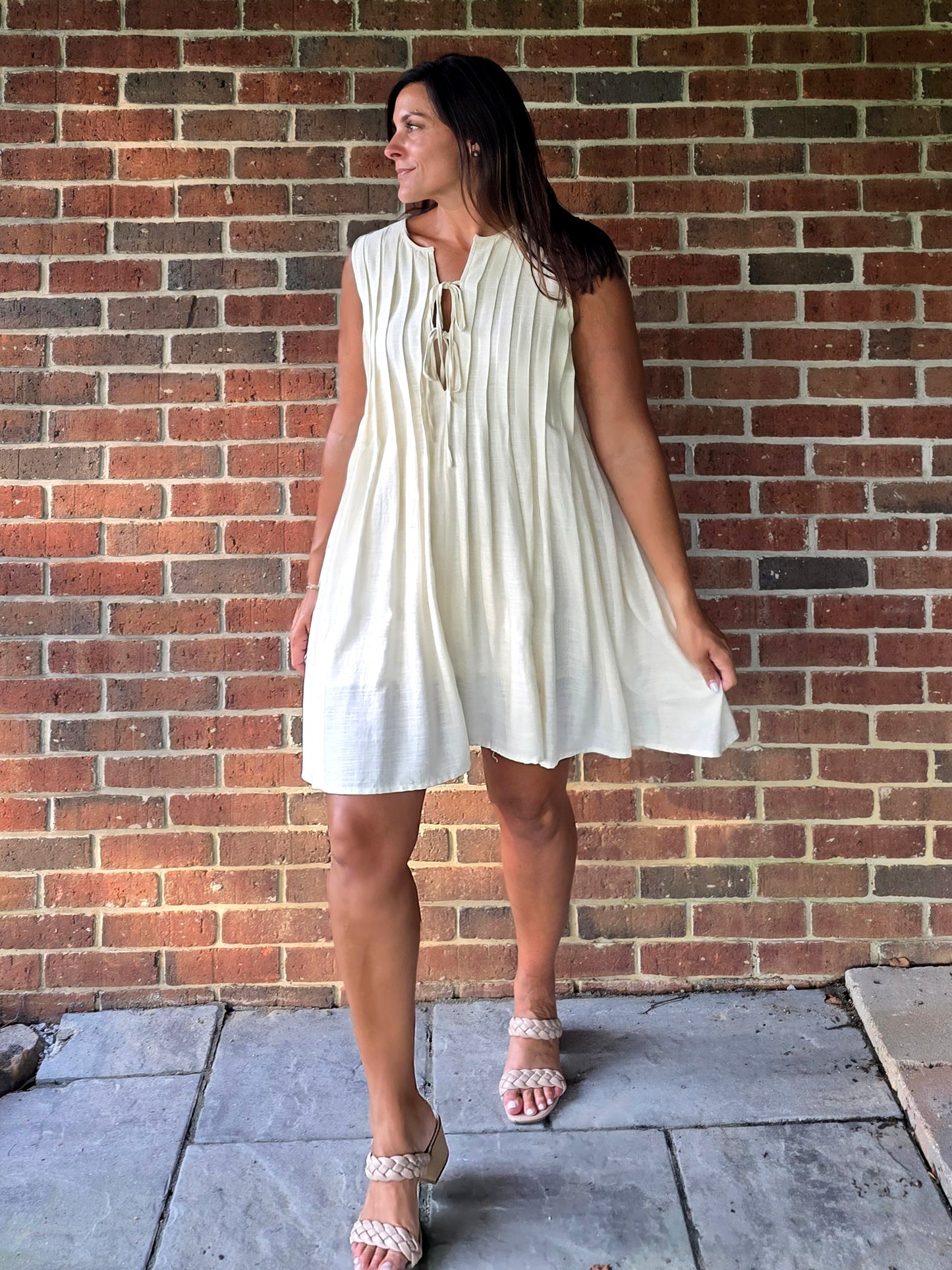 Tie Front Pleated Mini Dress