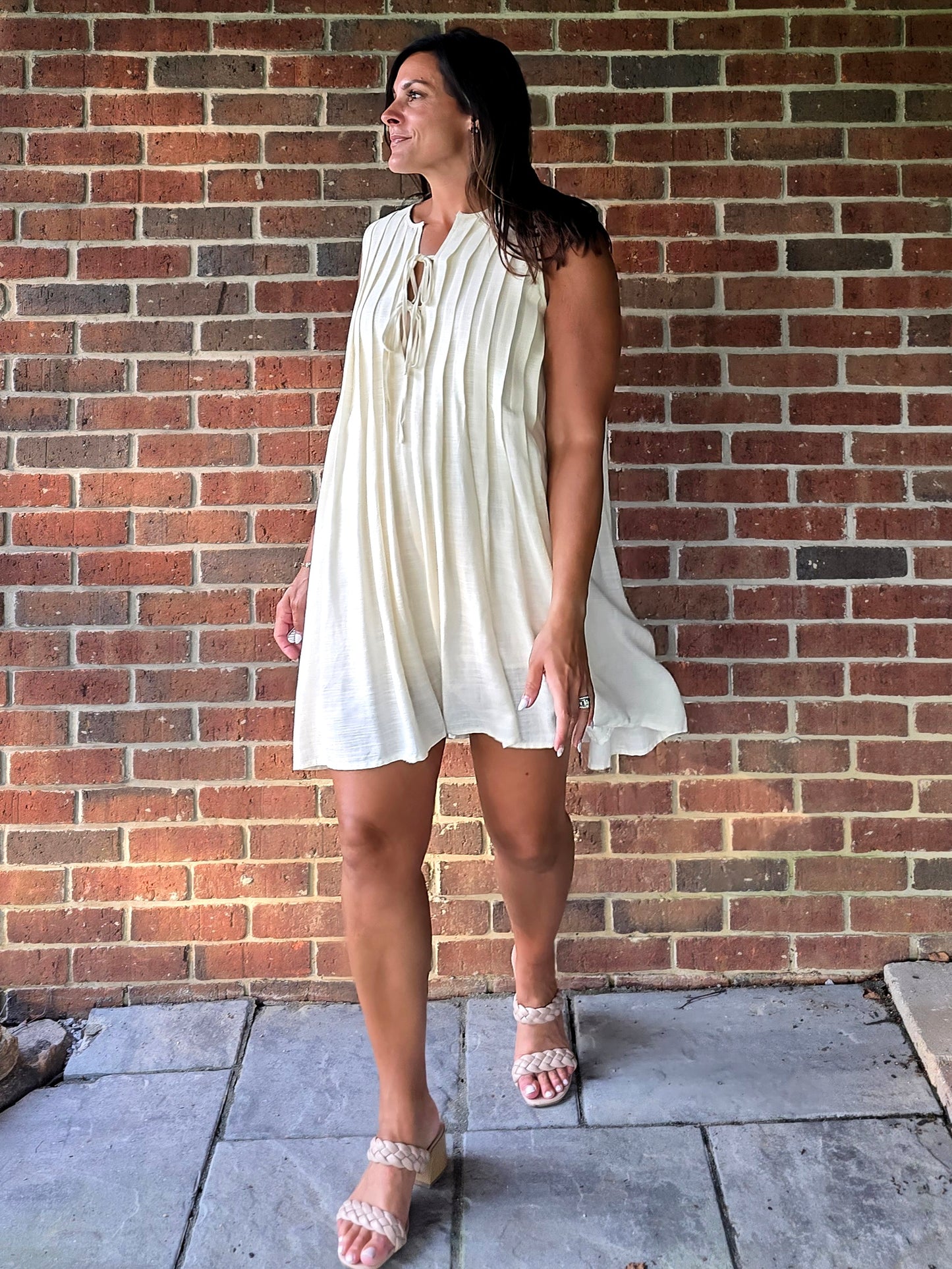 Tie Front Pleated Mini Dress