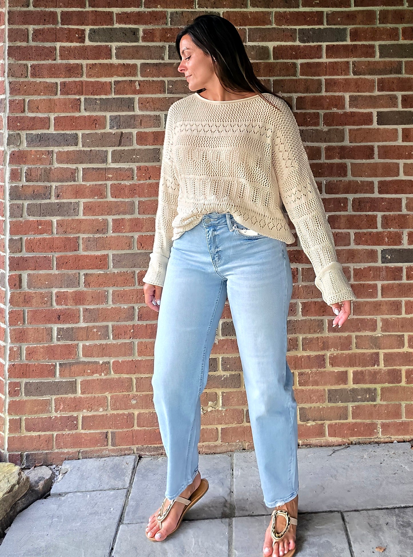 Cream Pointelle Knit Sweater