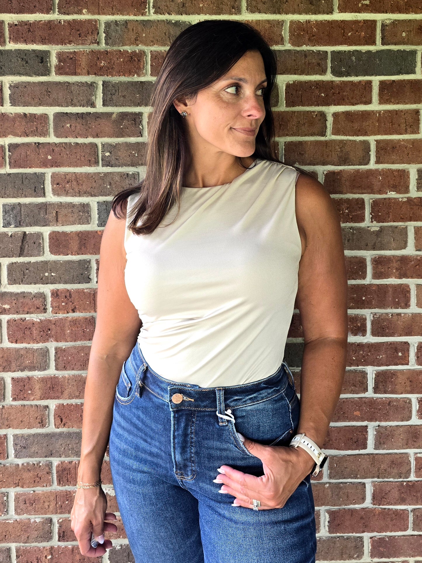 Shirring Detail Sleeveless Bodysuit