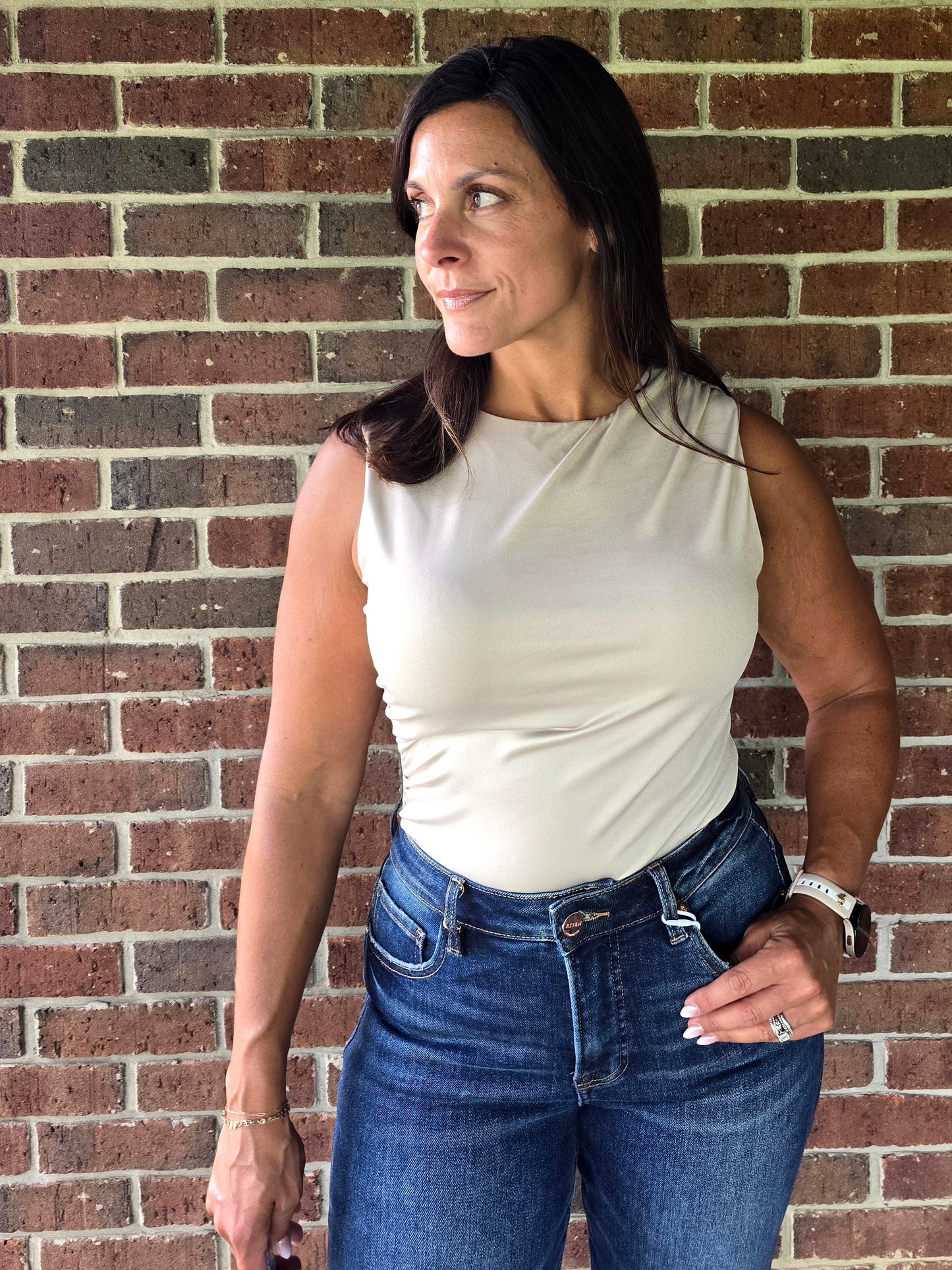 Shirring Detail Sleeveless Bodysuit