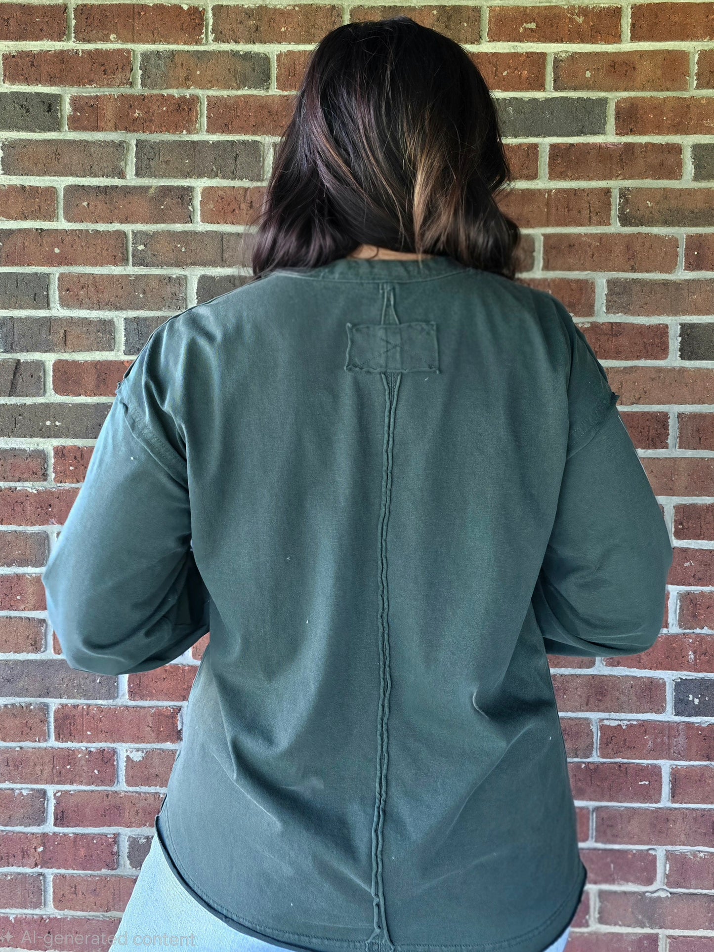 Hunter Green Pigment Washed Cotton Crew Neck Top