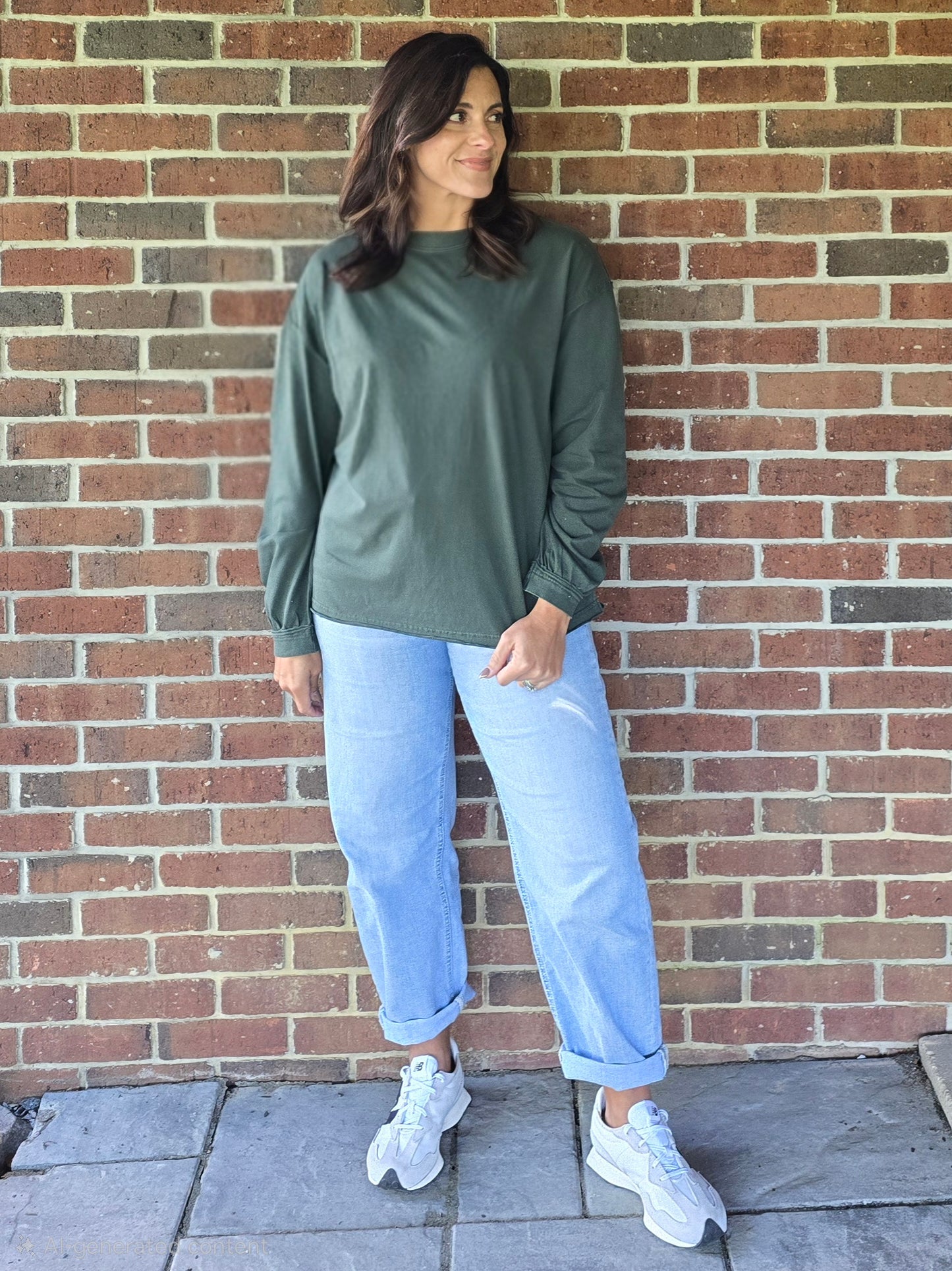 Hunter Green Pigment Washed Cotton Crew Neck Top